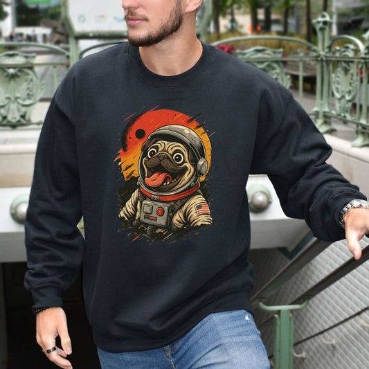 Pugstronaut Space Sweatshirt – Goofy Galactic Pug in Retro Space Suit
