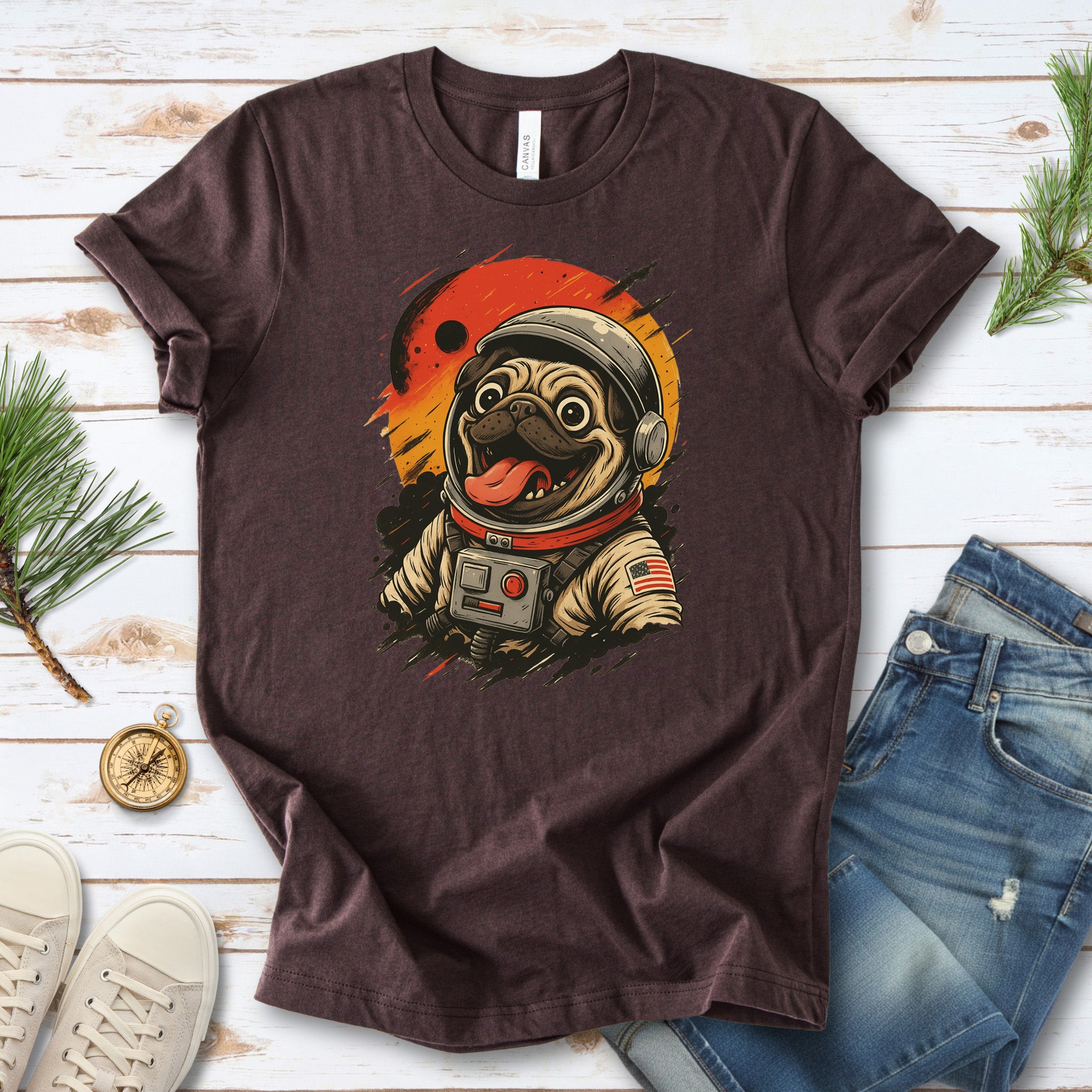Pugstronaut Space T-Shirt – Funny Goofy Pug in Galaxy Suit Tee