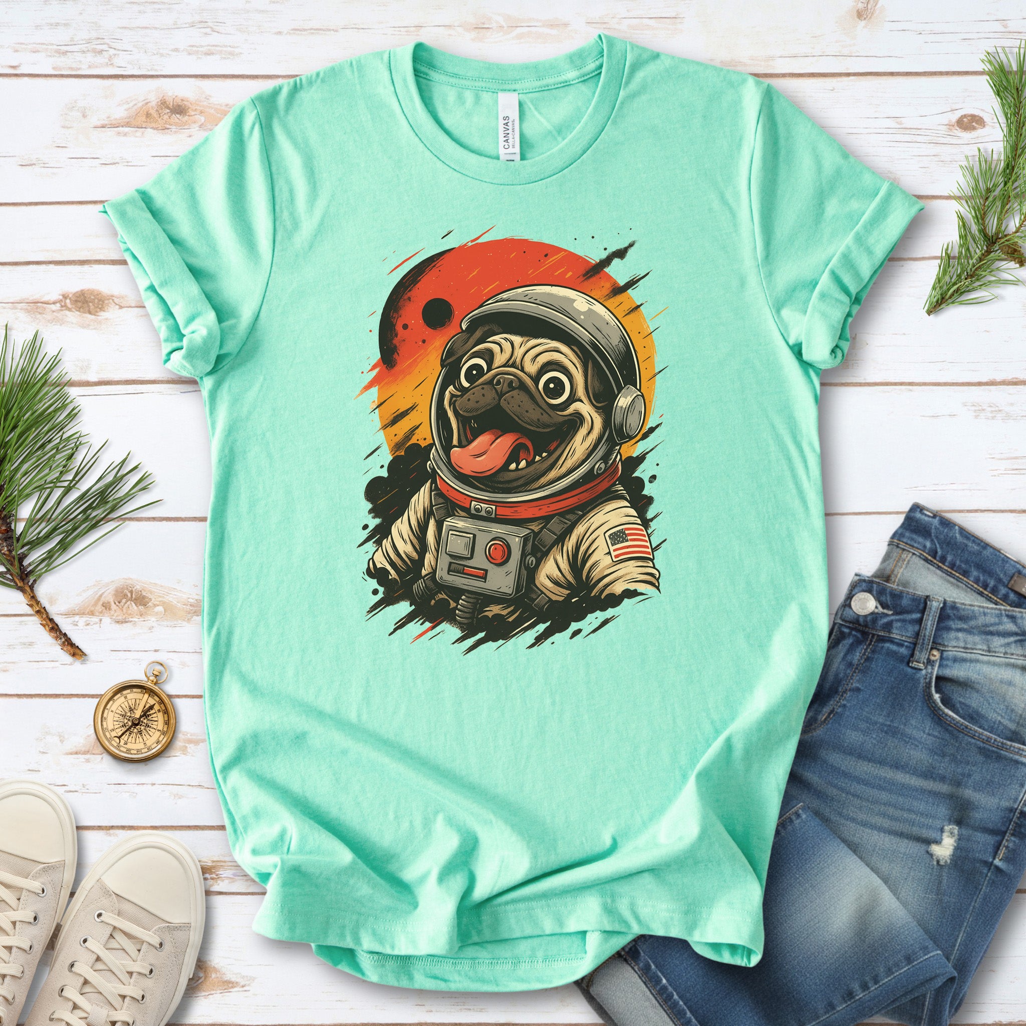 Pugstronaut Space T-Shirt – Funny Goofy Pug in Galaxy Suit Tee