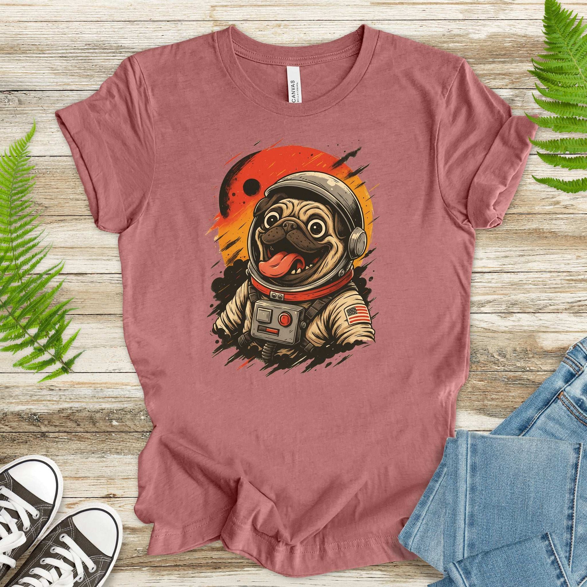Pugstronaut Space T-Shirt – Funny Goofy Pug in Galaxy Suit Tee