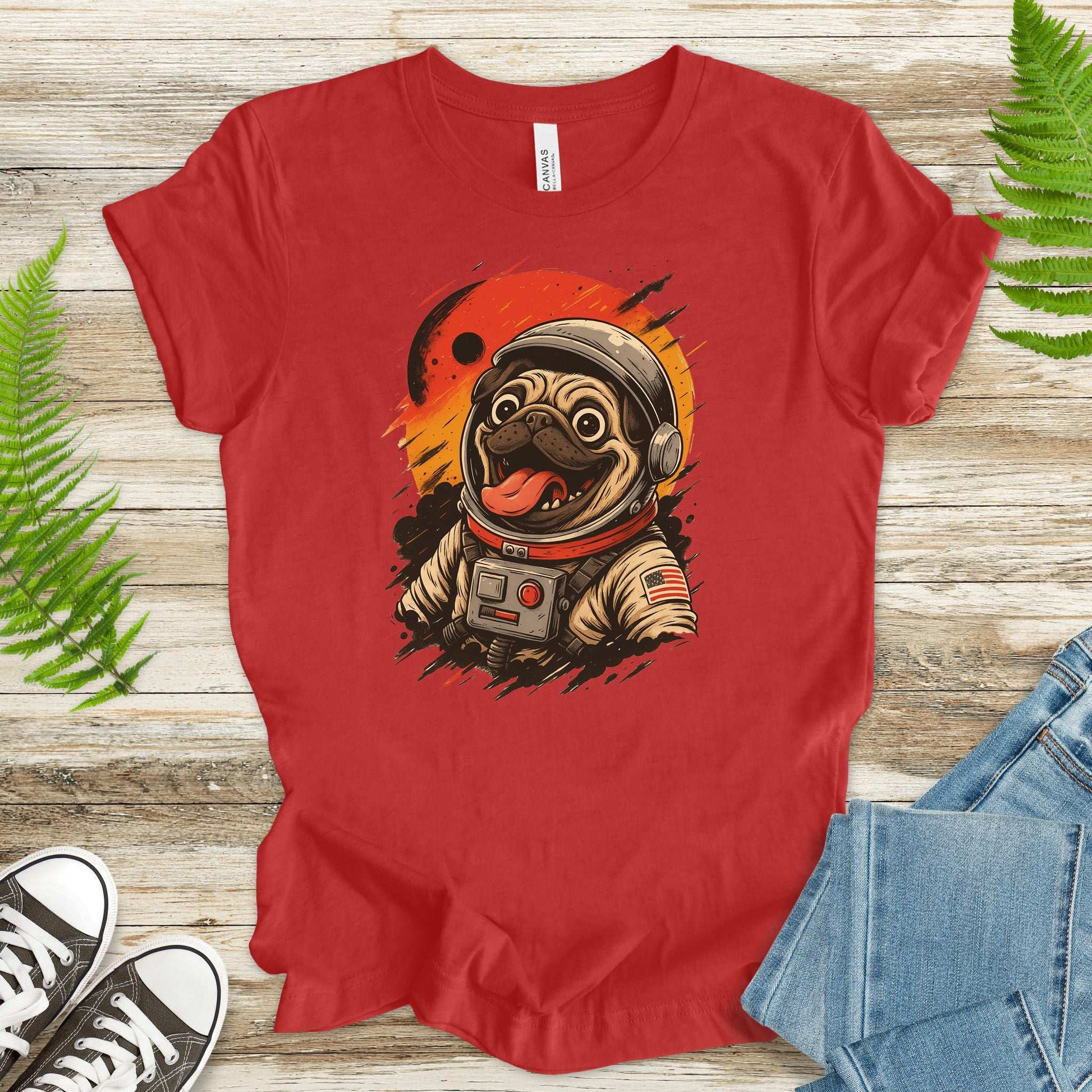 Pugstronaut Space T-Shirt – Funny Goofy Pug in Galaxy Suit Tee