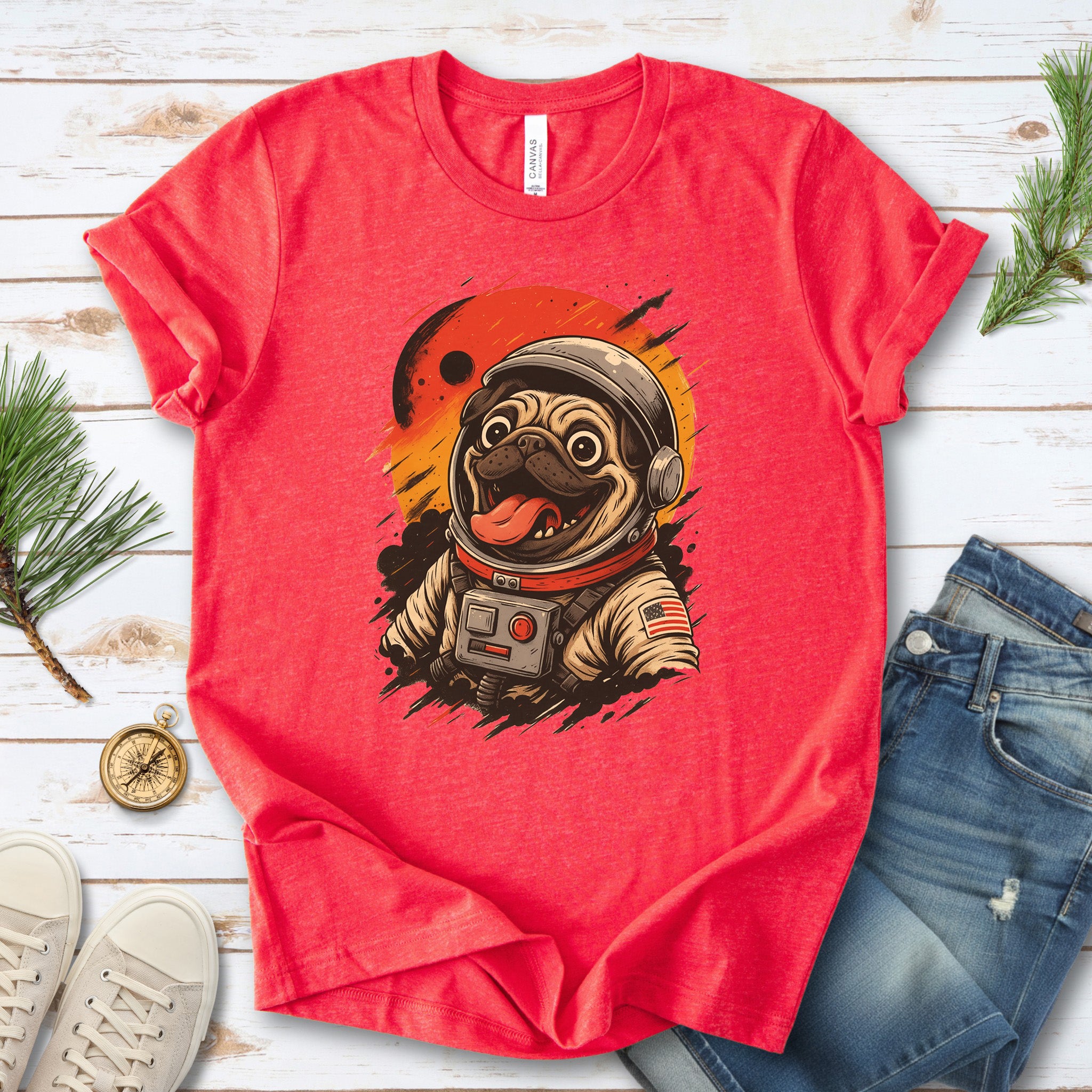 Pugstronaut Space T-Shirt – Funny Goofy Pug in Galaxy Suit Tee