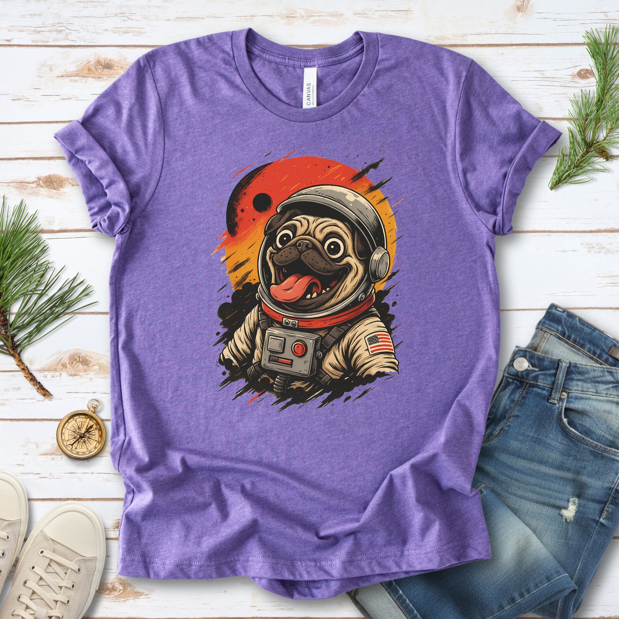 Pugstronaut Space T-Shirt – Funny Goofy Pug in Galaxy Suit Tee