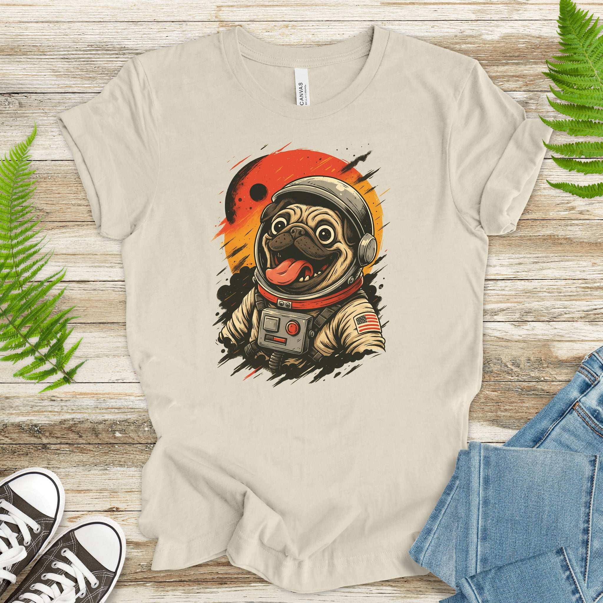 Pugstronaut Space T-Shirt – Funny Goofy Pug in Galaxy Suit Tee