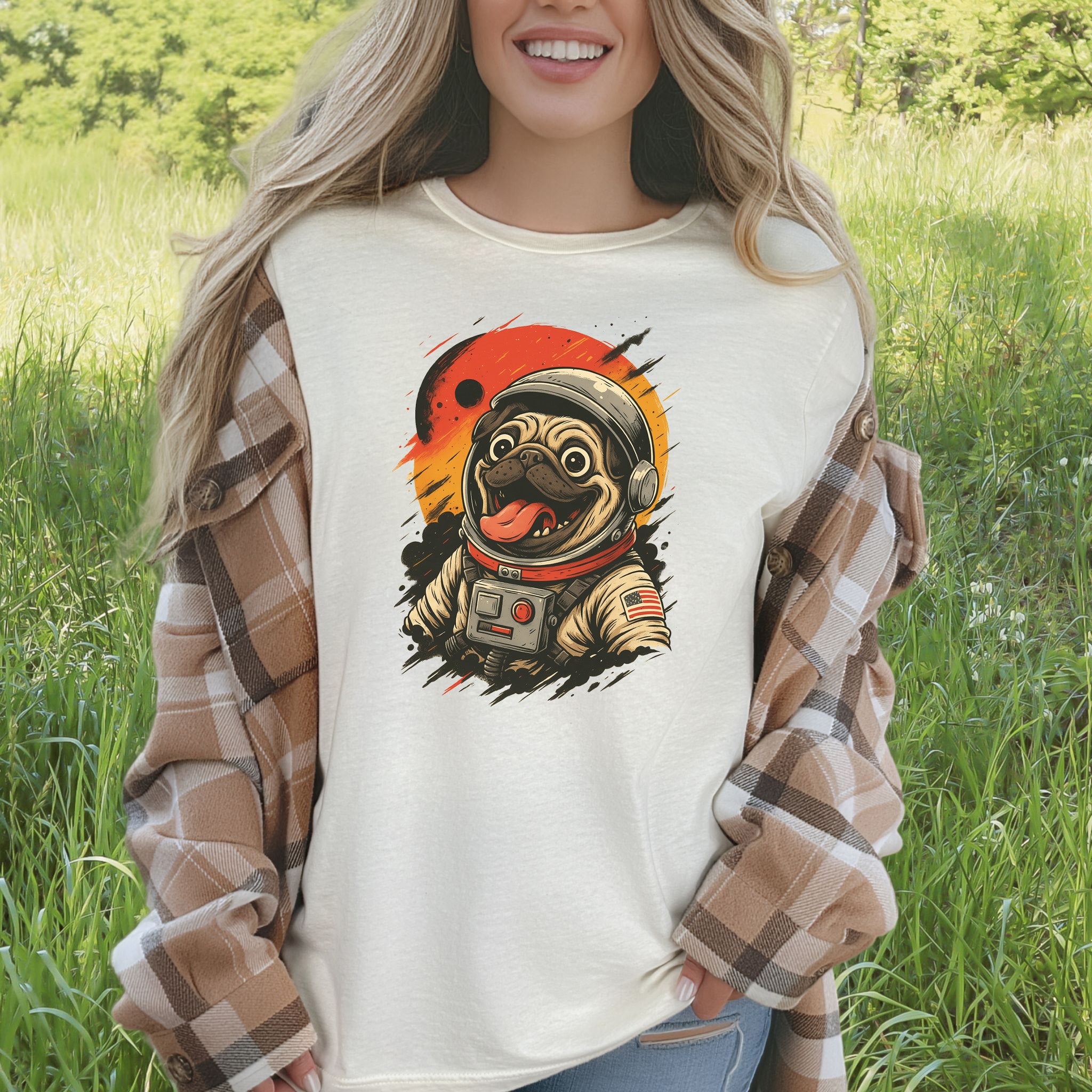 Pugstronaut Space T-Shirt – Funny Goofy Pug in Galaxy Suit Tee