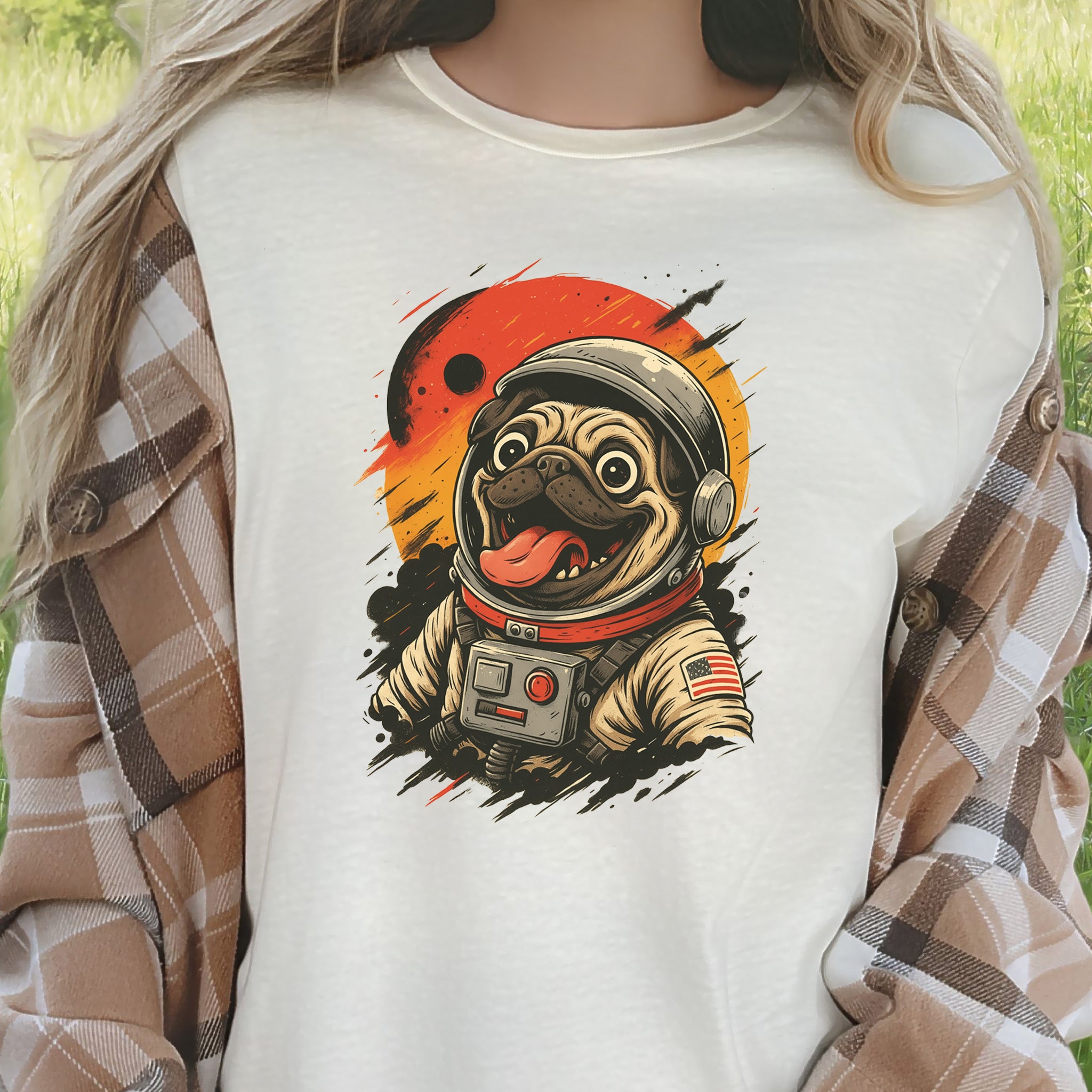 Pugstronaut Space T-Shirt – Funny Goofy Pug in Galaxy Suit Tee