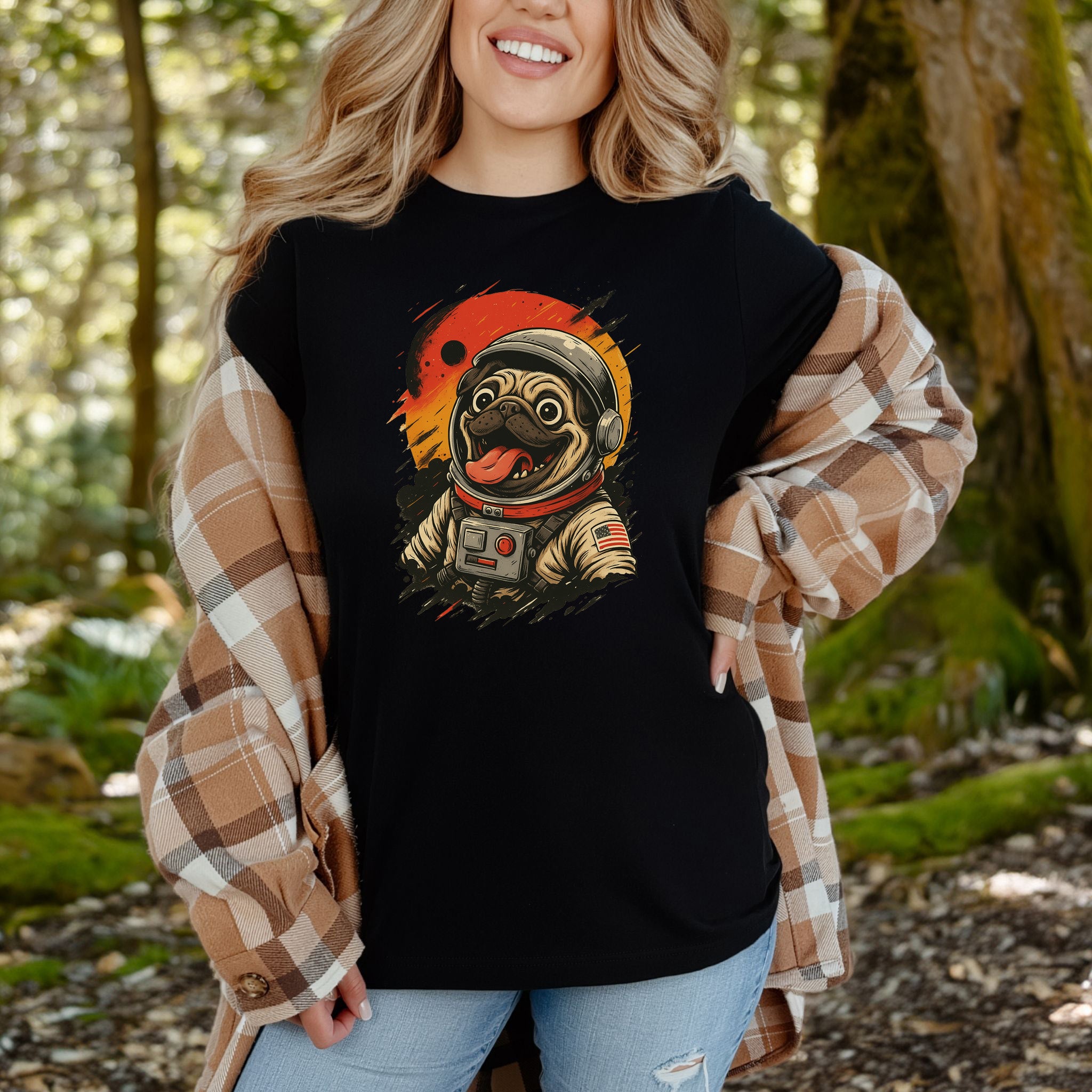 Pugstronaut Space T-Shirt – Funny Goofy Pug in Galaxy Suit Tee