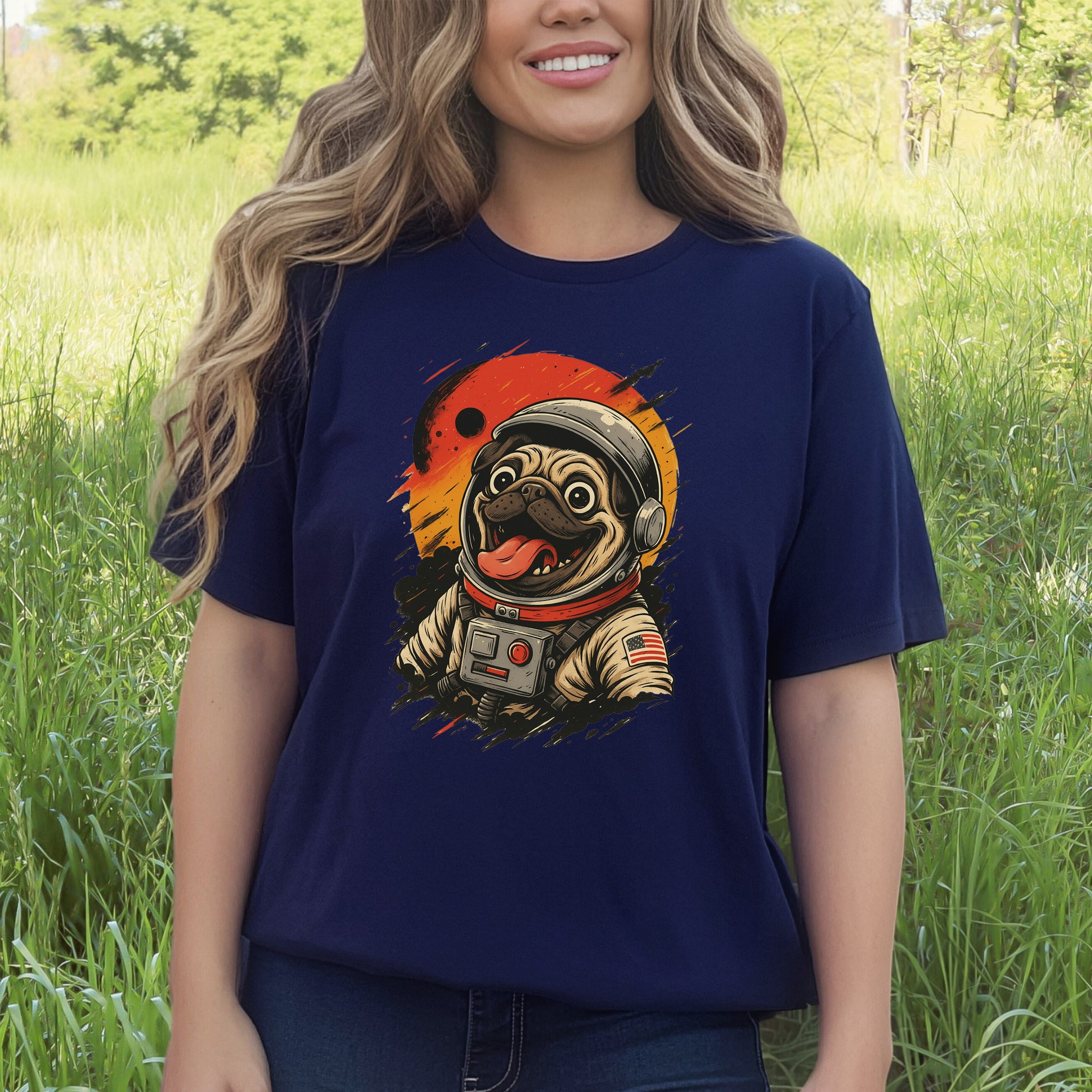 Pugstronaut Space T-Shirt – Funny Goofy Pug in Galaxy Suit Tee
