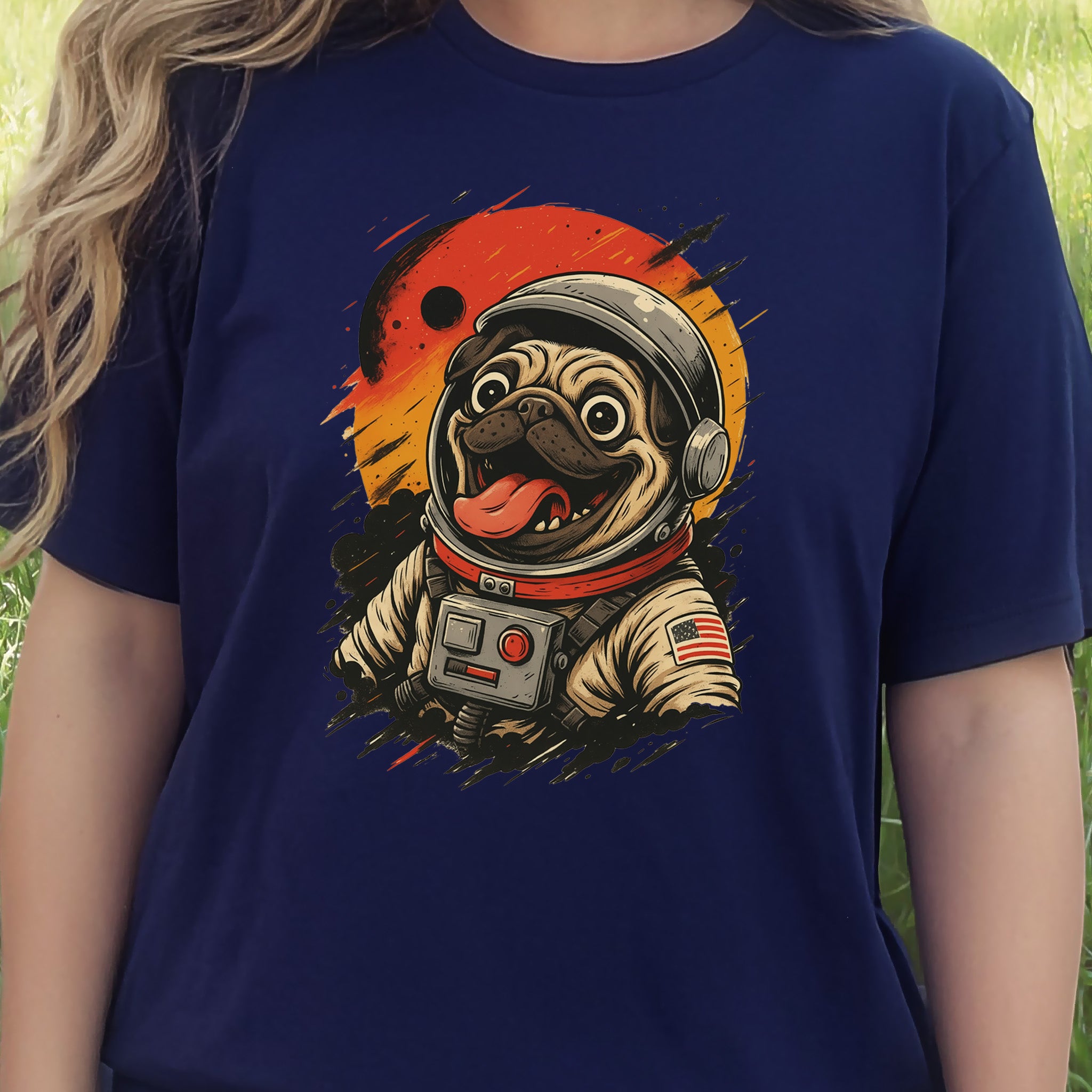 Pugstronaut Space T-Shirt – Funny Goofy Pug in Galaxy Suit Tee