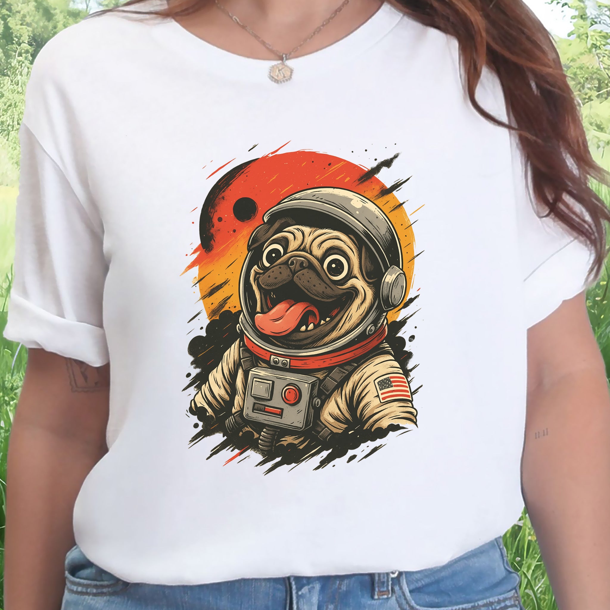 Pugstronaut Space T-Shirt – Funny Goofy Pug in Galaxy Suit Tee