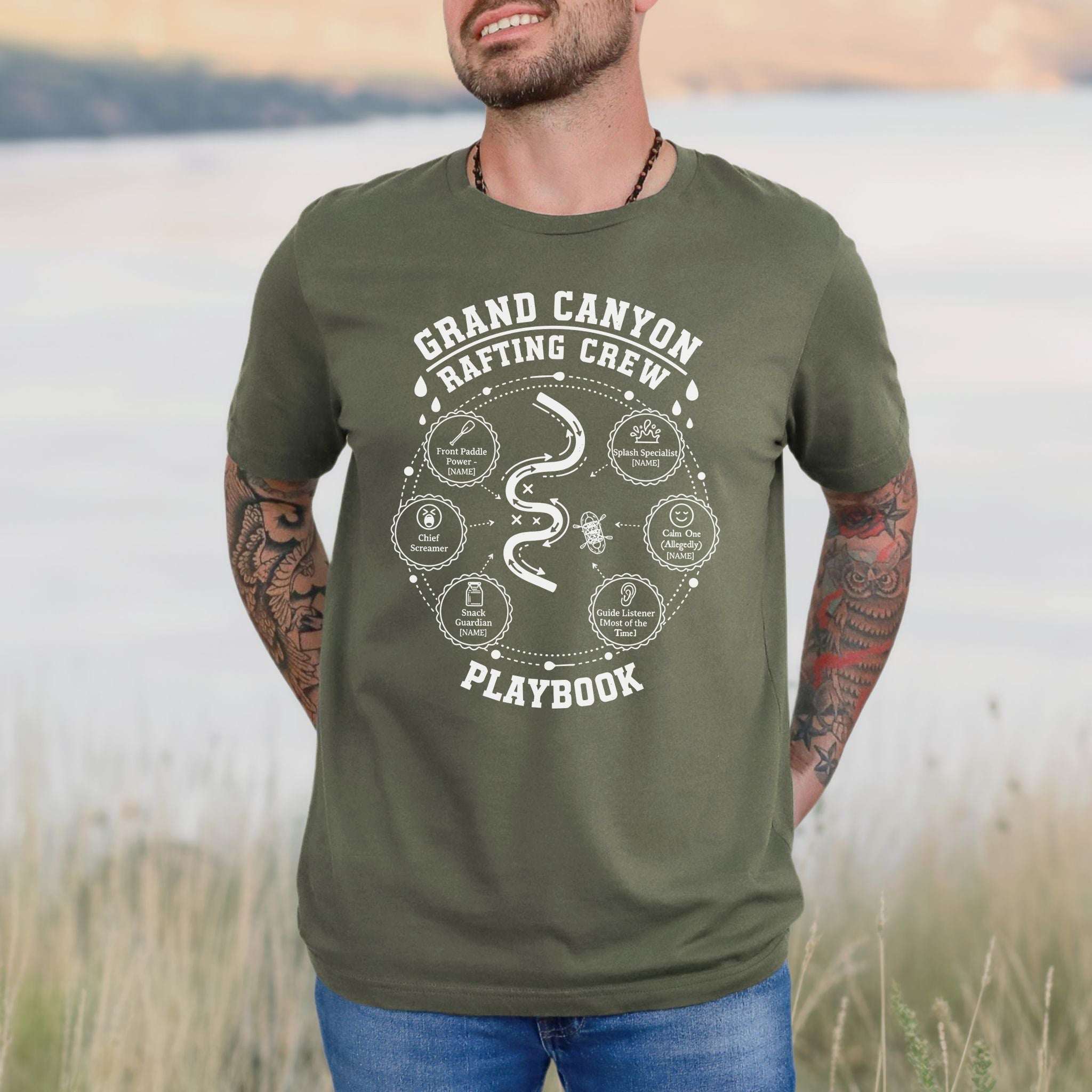 Grand Canyon Rafting Crew Playbook T-Shirt – Whitewater Adventure Humor Tee