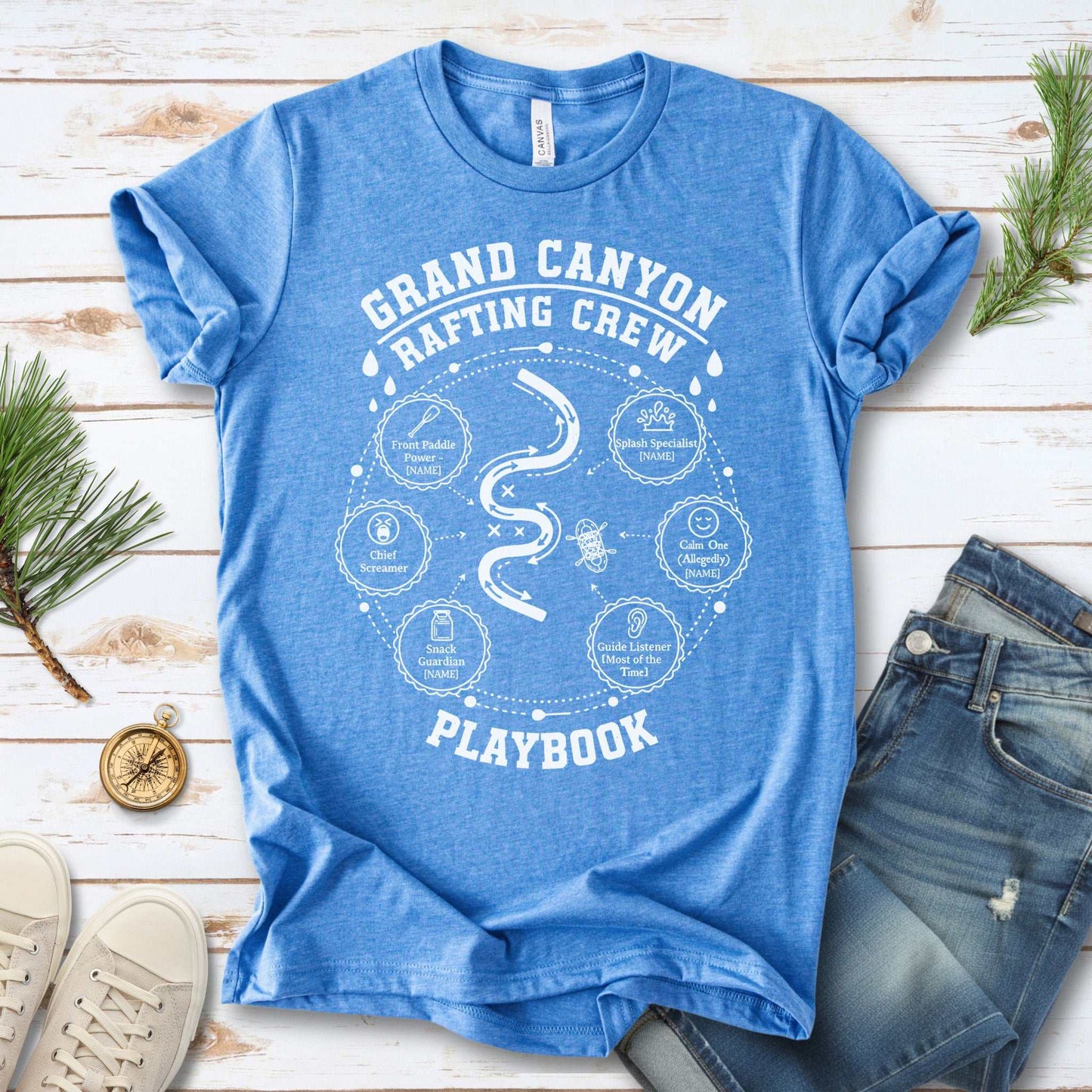 Grand Canyon Rafting Crew Playbook T-Shirt – Whitewater Adventure Humor Tee