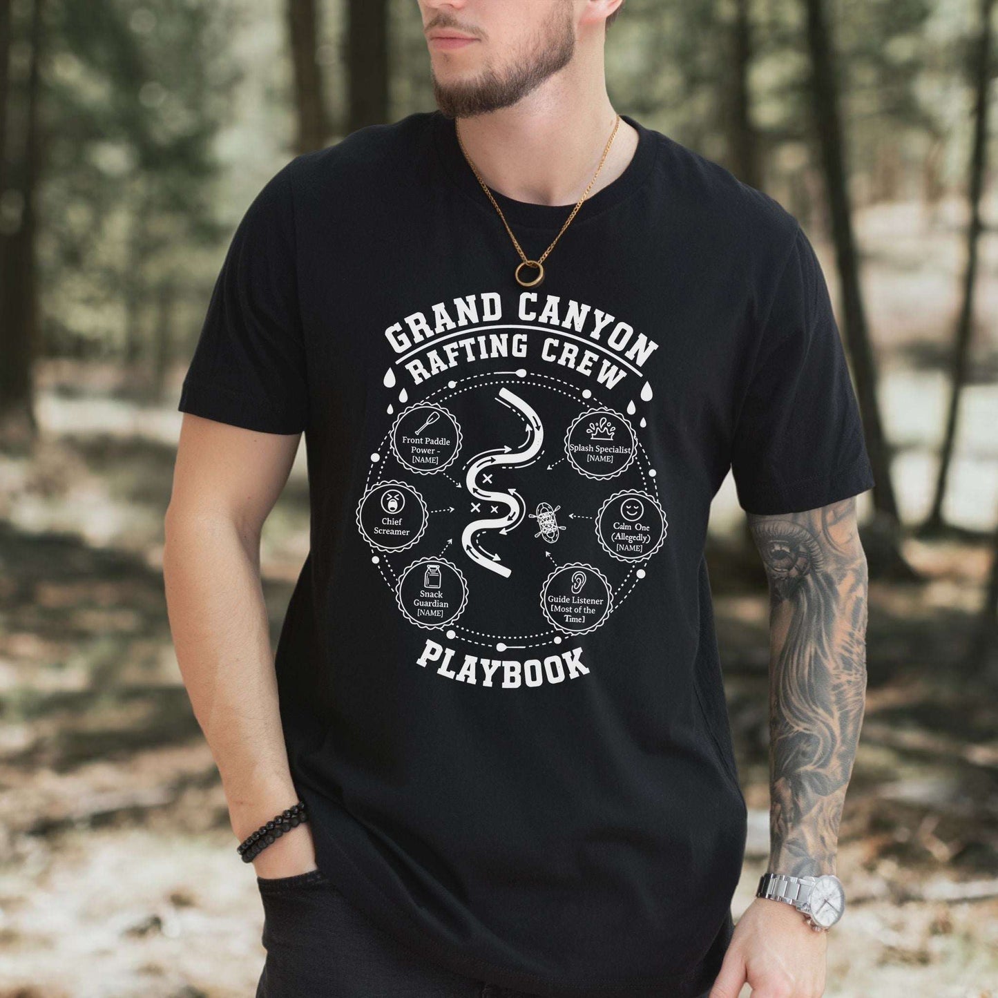Grand Canyon Rafting Crew Playbook T-Shirt – Whitewater Adventure Humor Tee