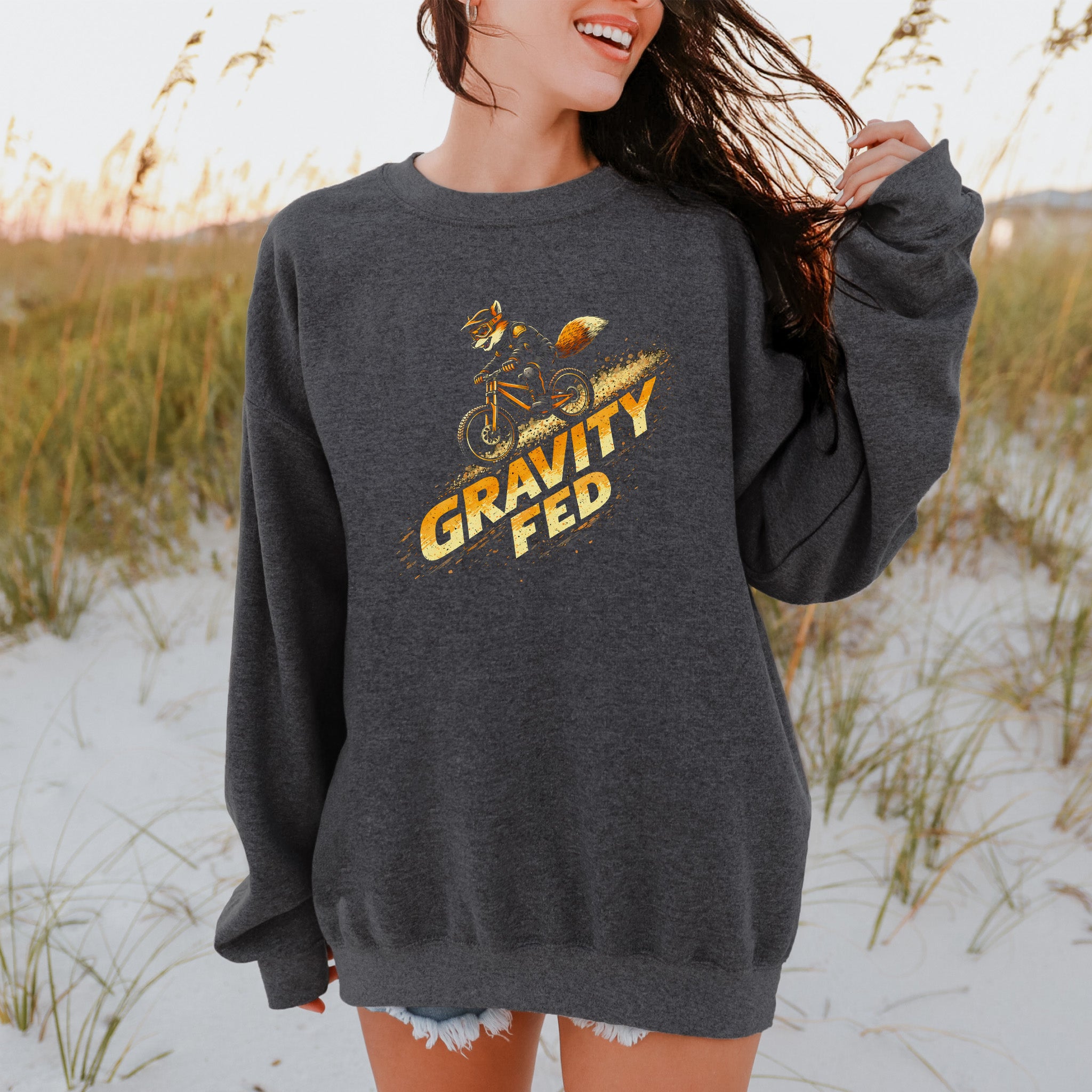 Gravity Fed Retro Fox Mountain Biking Adventure Sweatshirt