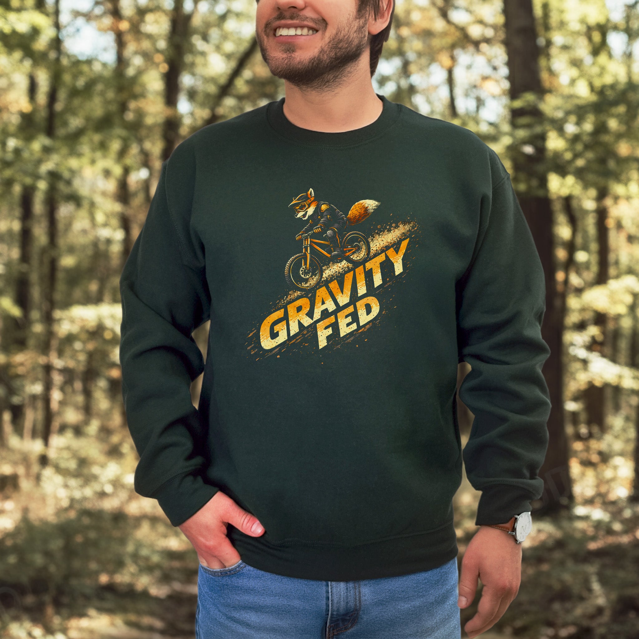 Gravity Fed Retro Fox Mountain Biking Adventure Sweatshirt