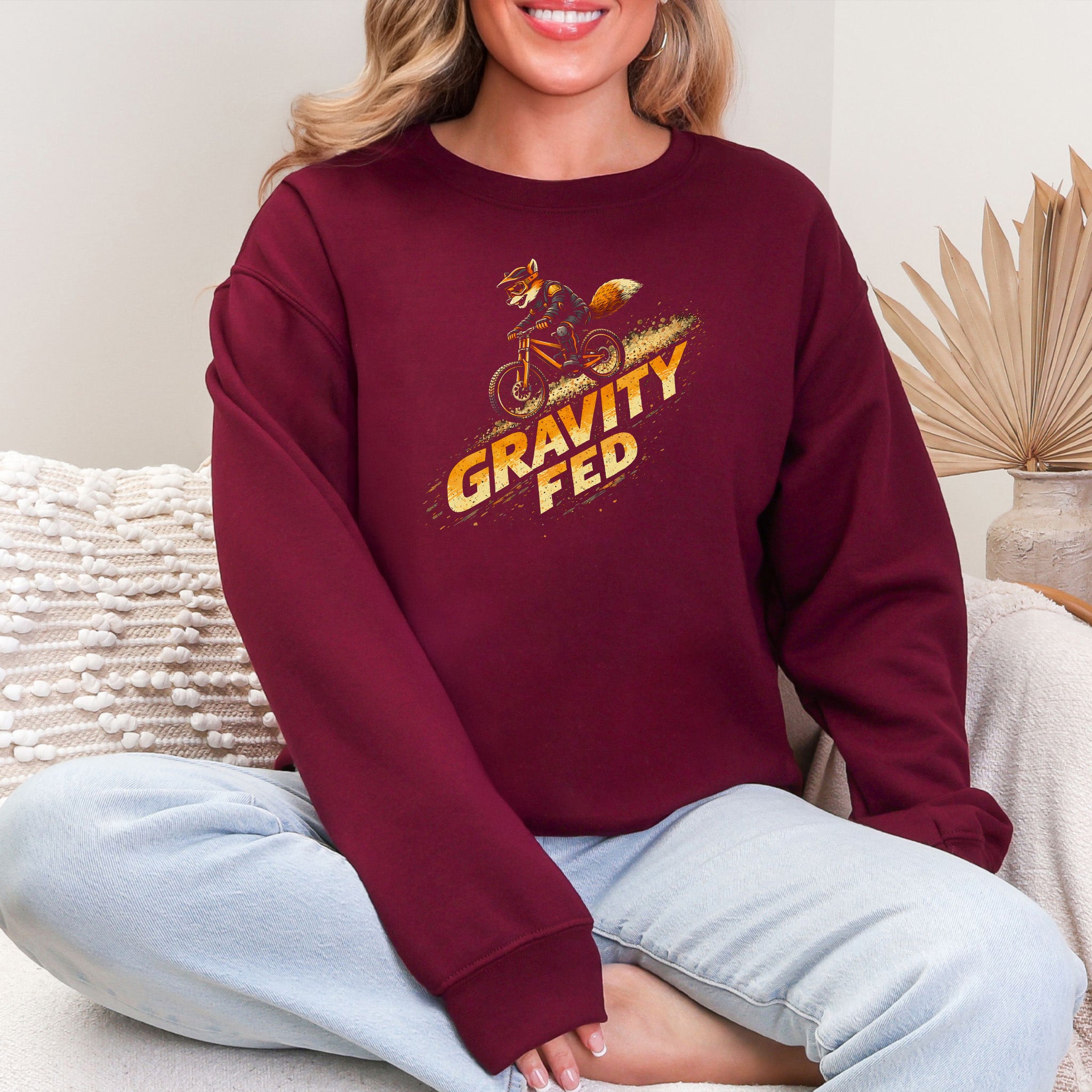 Gravity Fed Retro Fox Mountain Biking Adventure Sweatshirt