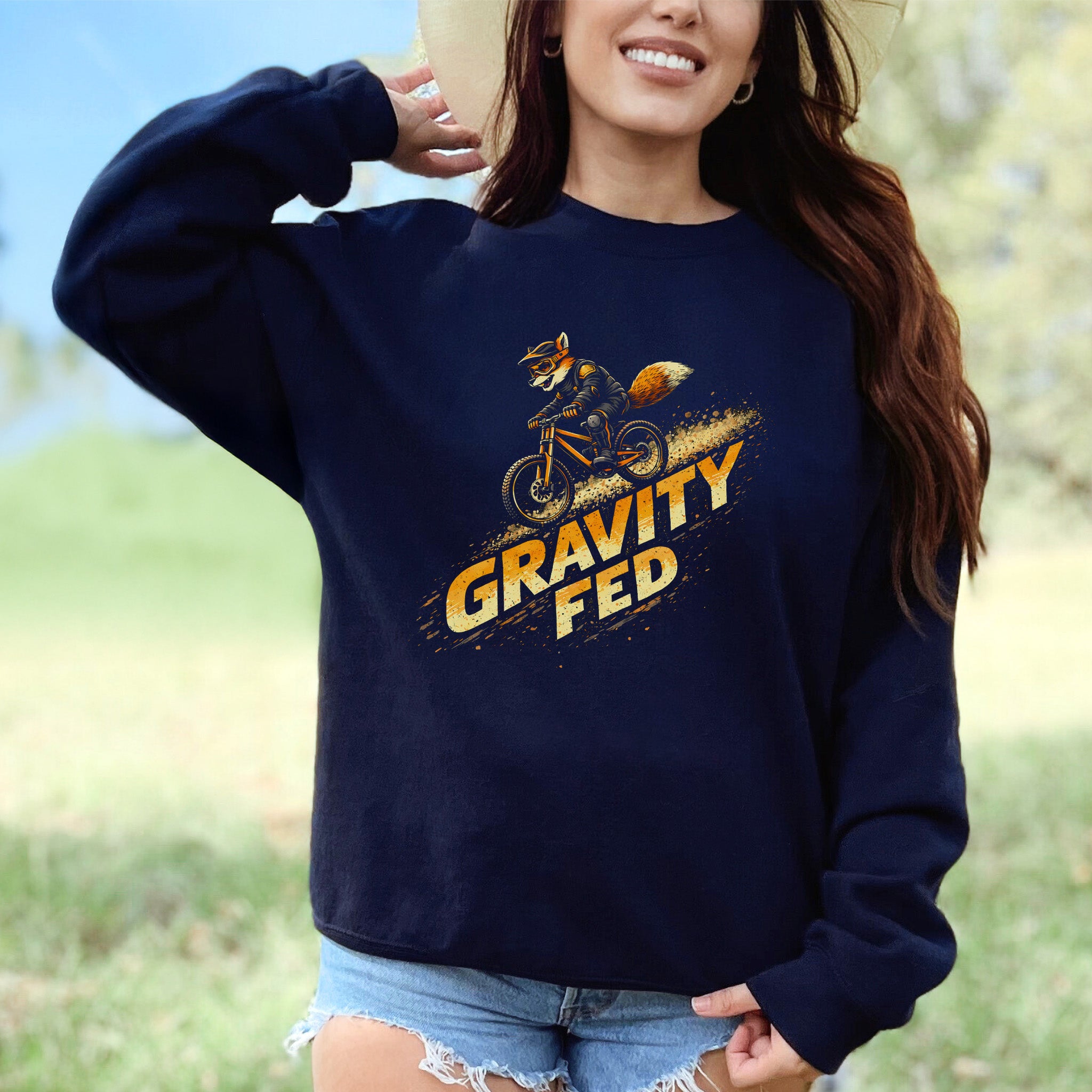 Gravity Fed Retro Fox Mountain Biking Adventure Sweatshirt