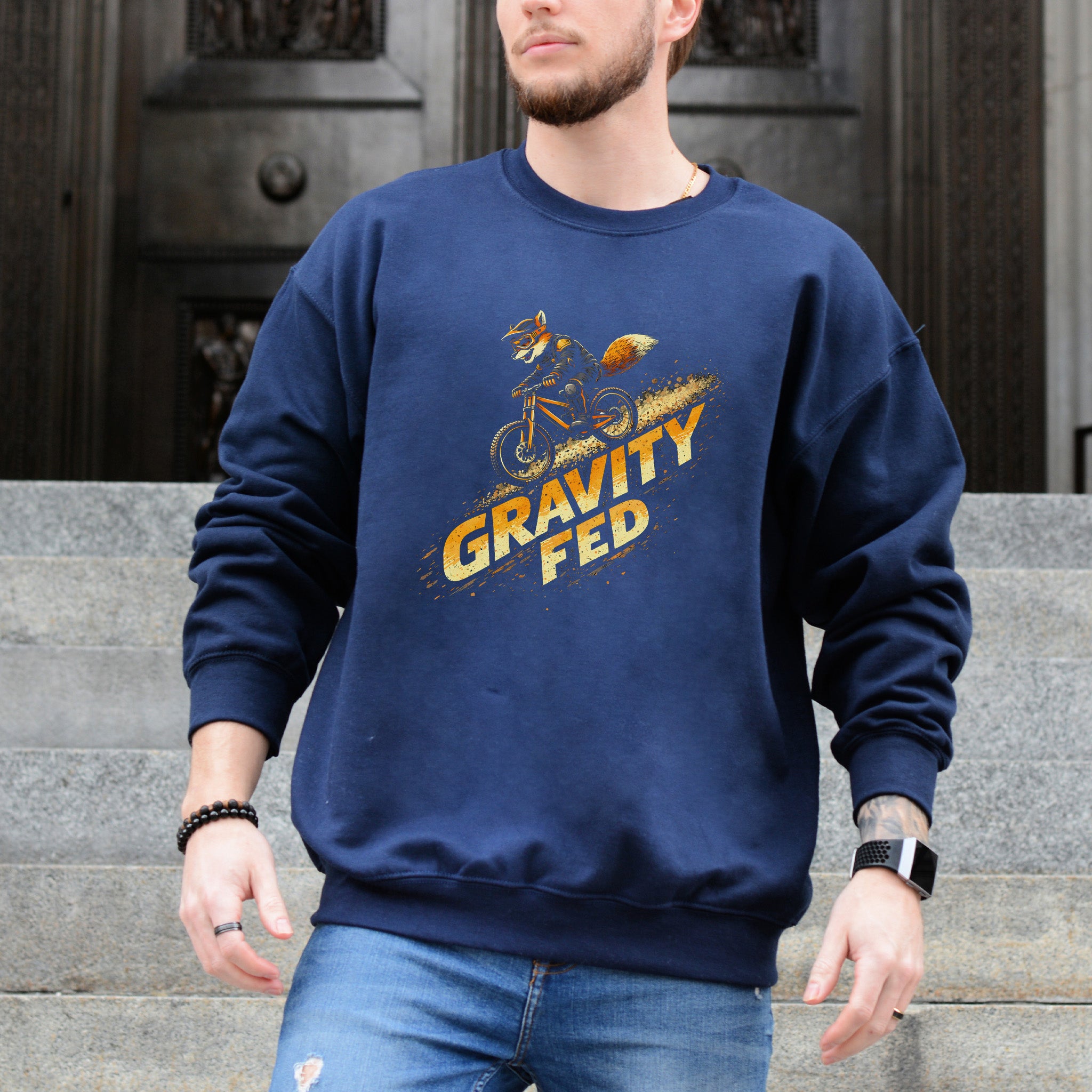 Gravity Fed Retro Fox Mountain Biking Adventure Sweatshirt