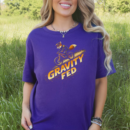 Gravity Fed Retro Fox Mountain Biking Adventure T-Shirt