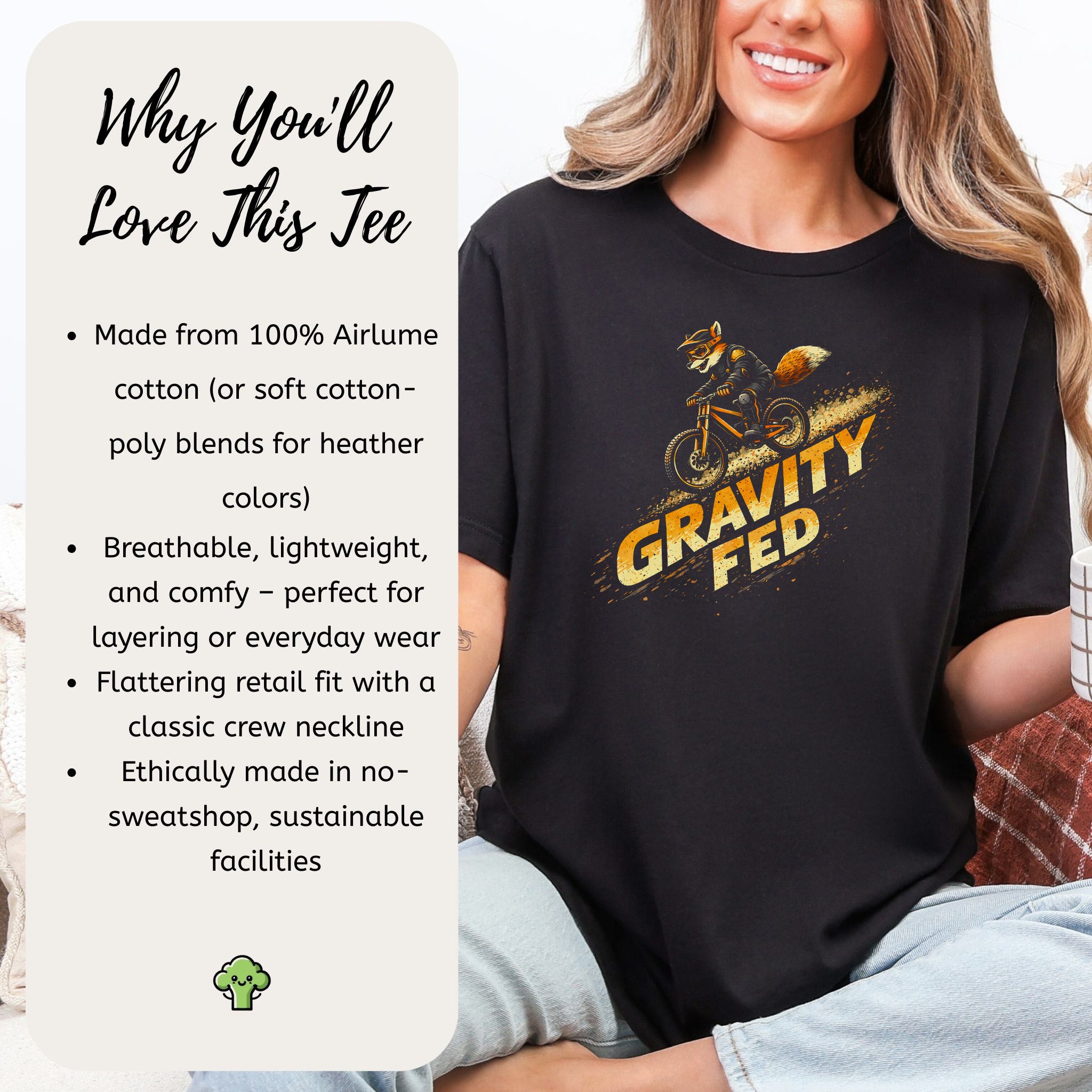 Gravity Fed Retro Fox Mountain Biking Adventure T-Shirt