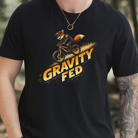 Gravity Fed Retro Fox Mountain Biking Adventure T-Shirt