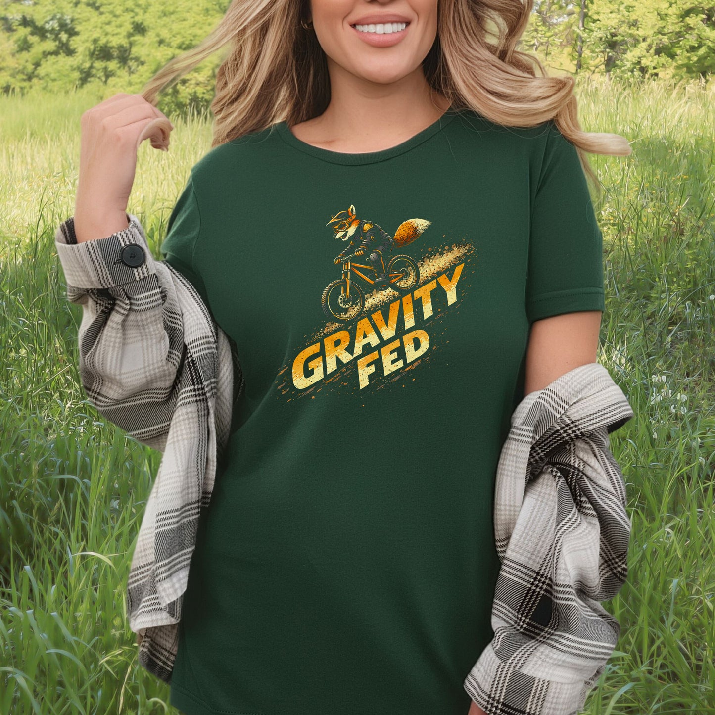 Gravity Fed Retro Fox Mountain Biking Adventure T-Shirt