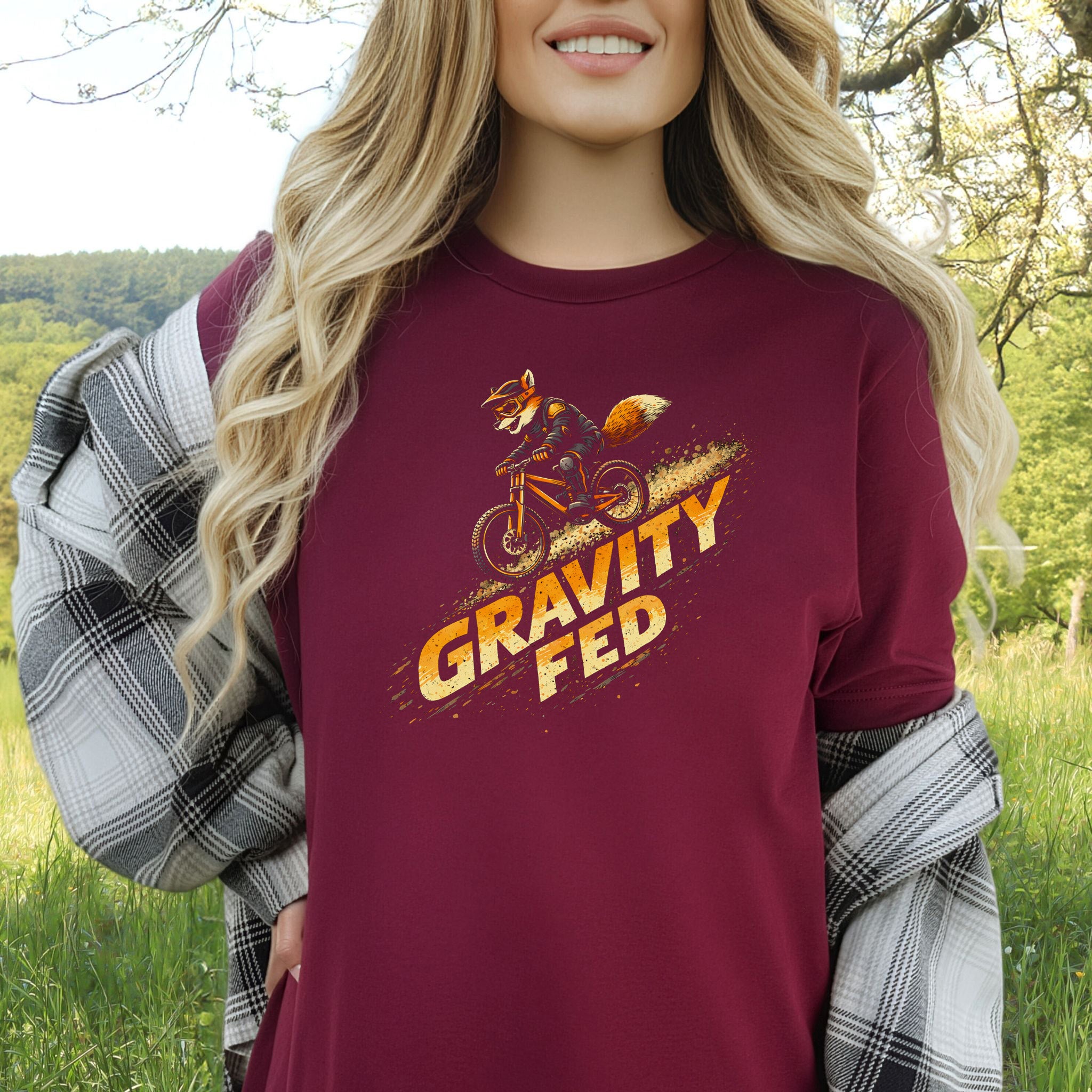 Gravity Fed Retro Fox Mountain Biking Adventure T-Shirt