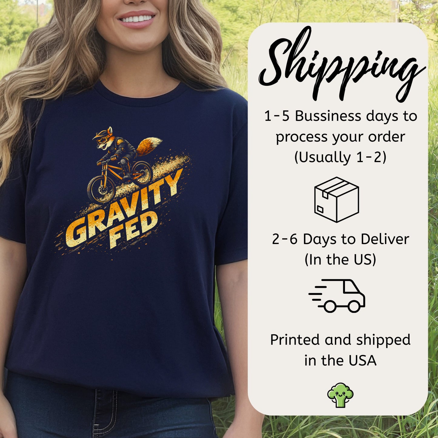 Gravity Fed Retro Fox Mountain Biking Adventure T-Shirt