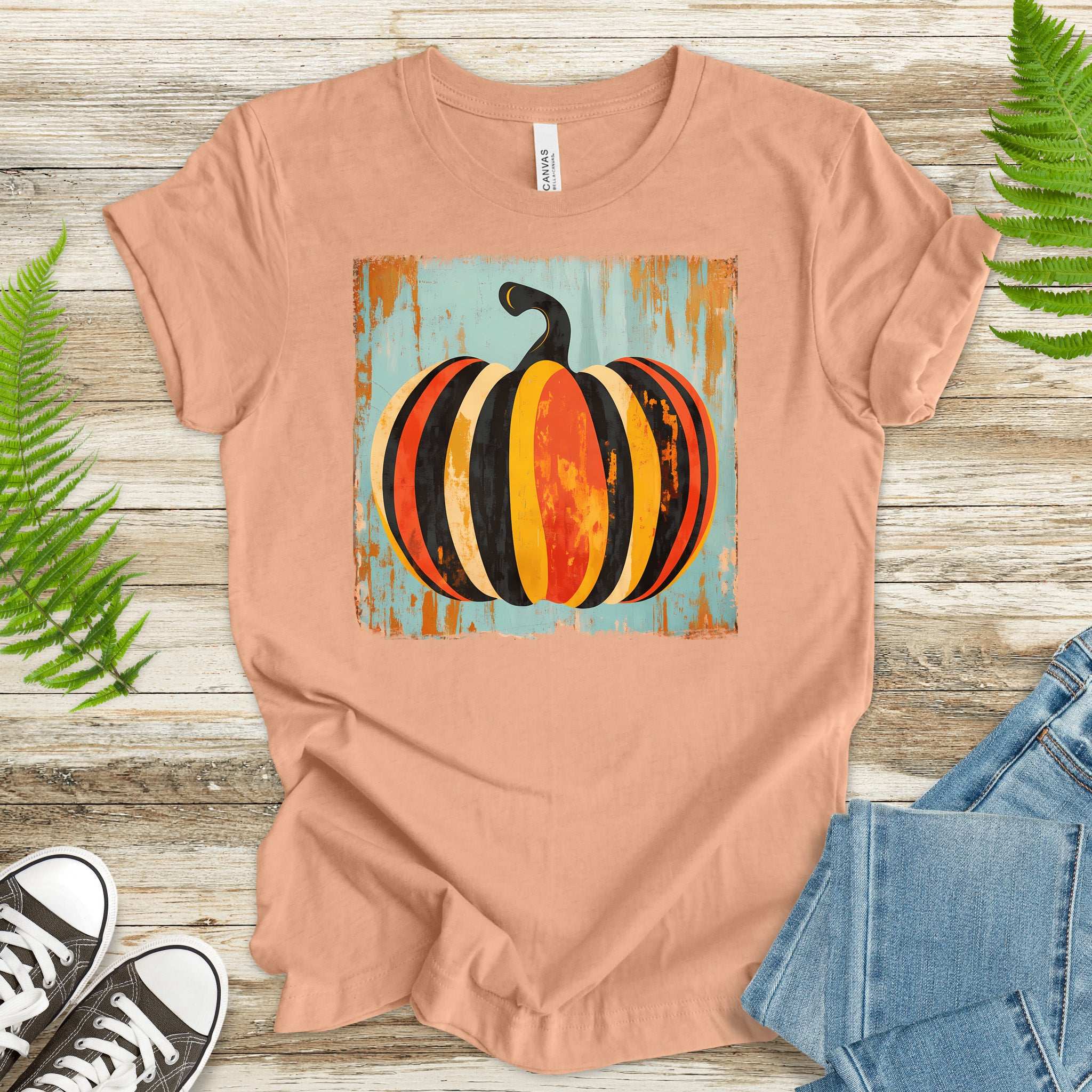Retro Pumpkin Striped T-Shirt – Cozy Fall Vibes & Thanksgiving Style