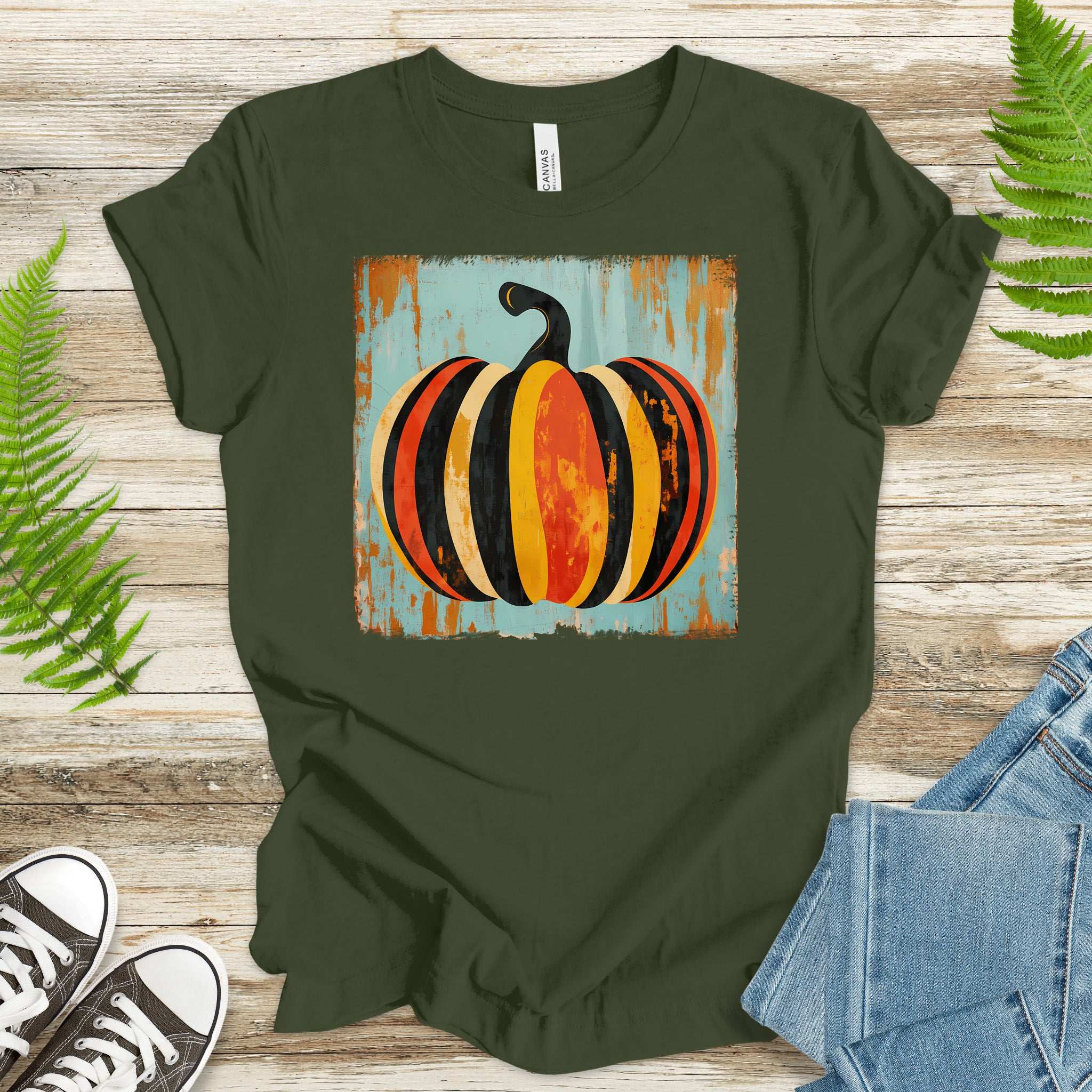 Retro Pumpkin Striped T-Shirt – Cozy Fall Vibes & Thanksgiving Style