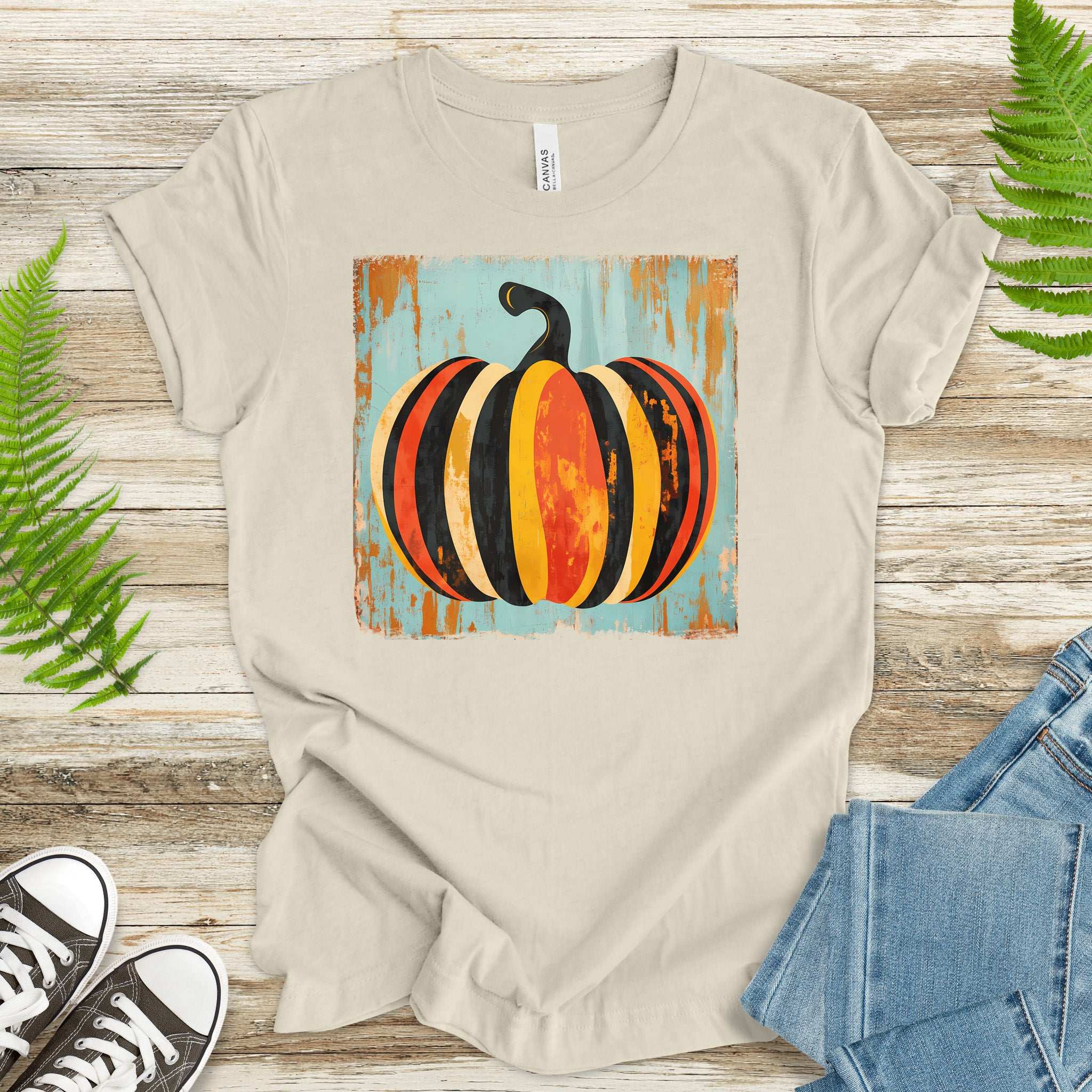 Retro Pumpkin Striped T-Shirt – Cozy Fall Vibes & Thanksgiving Style