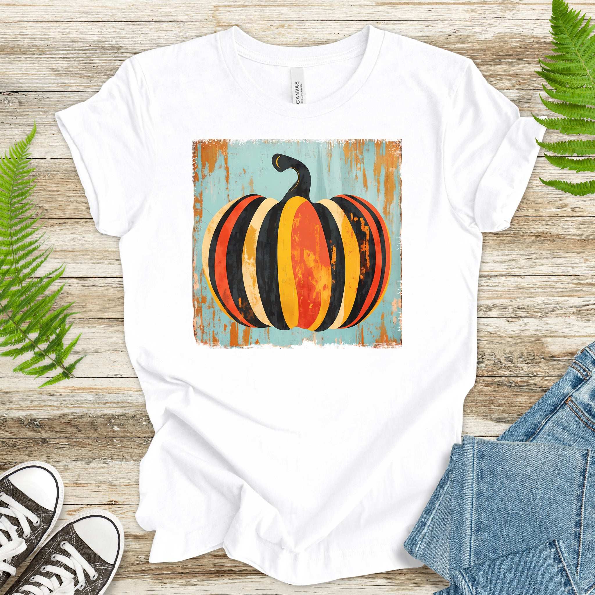 Retro Pumpkin Striped T-Shirt – Cozy Fall Vibes & Thanksgiving Style