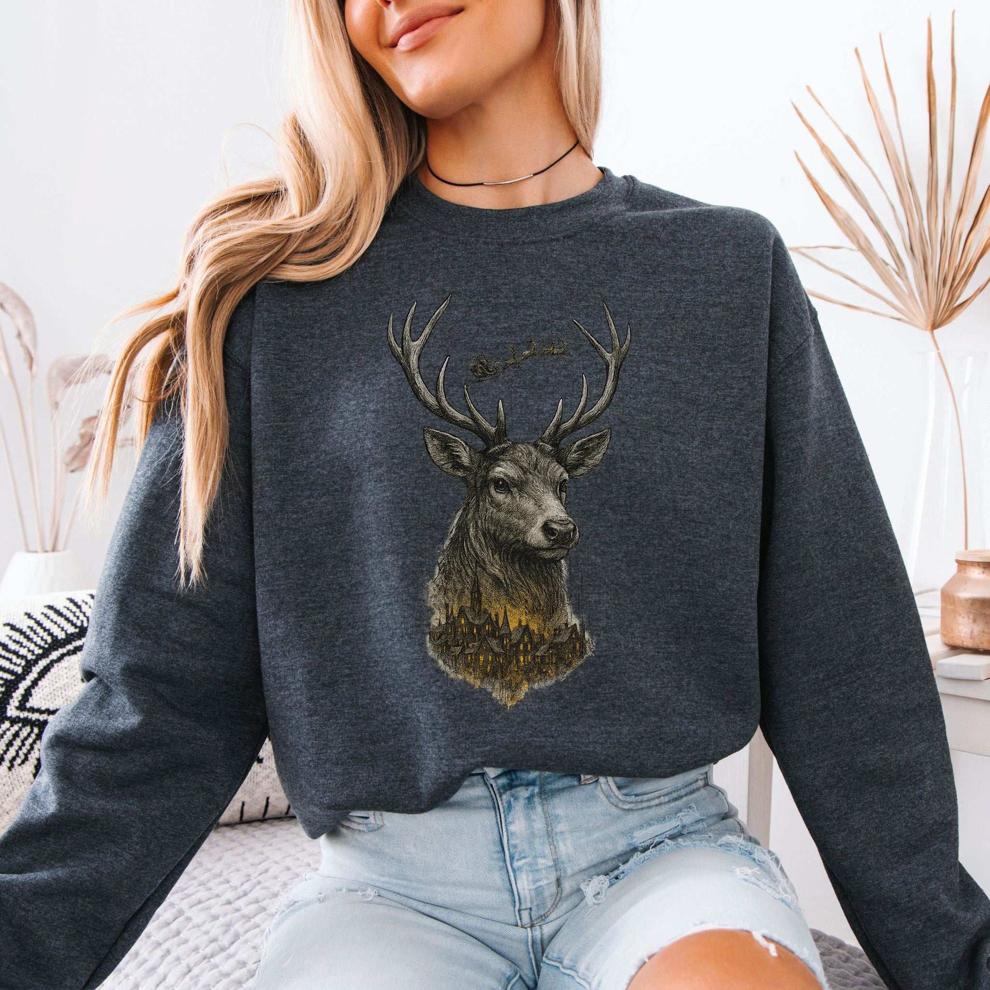Guardian Reindeer Christmas Sweatshirt – Mystical Winter Village Magic