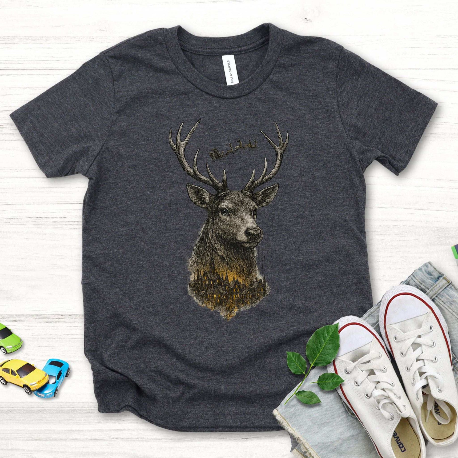 Guardian Reindeer Christmas Youth Tee – Enchanted Winter Forest Magic
