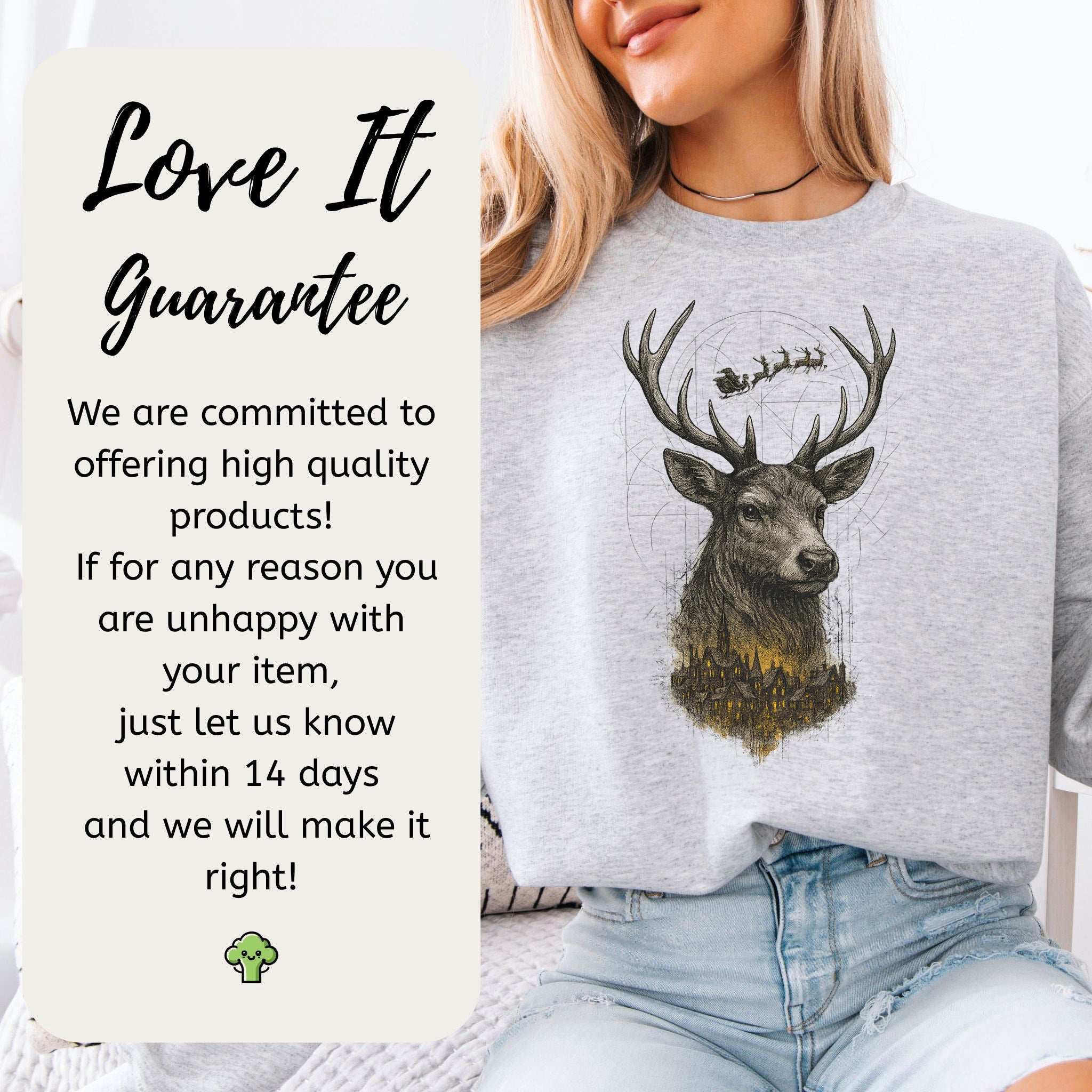 Guardian Reindeer Christmas Sweatshirt – Mystical Winter Village Magic