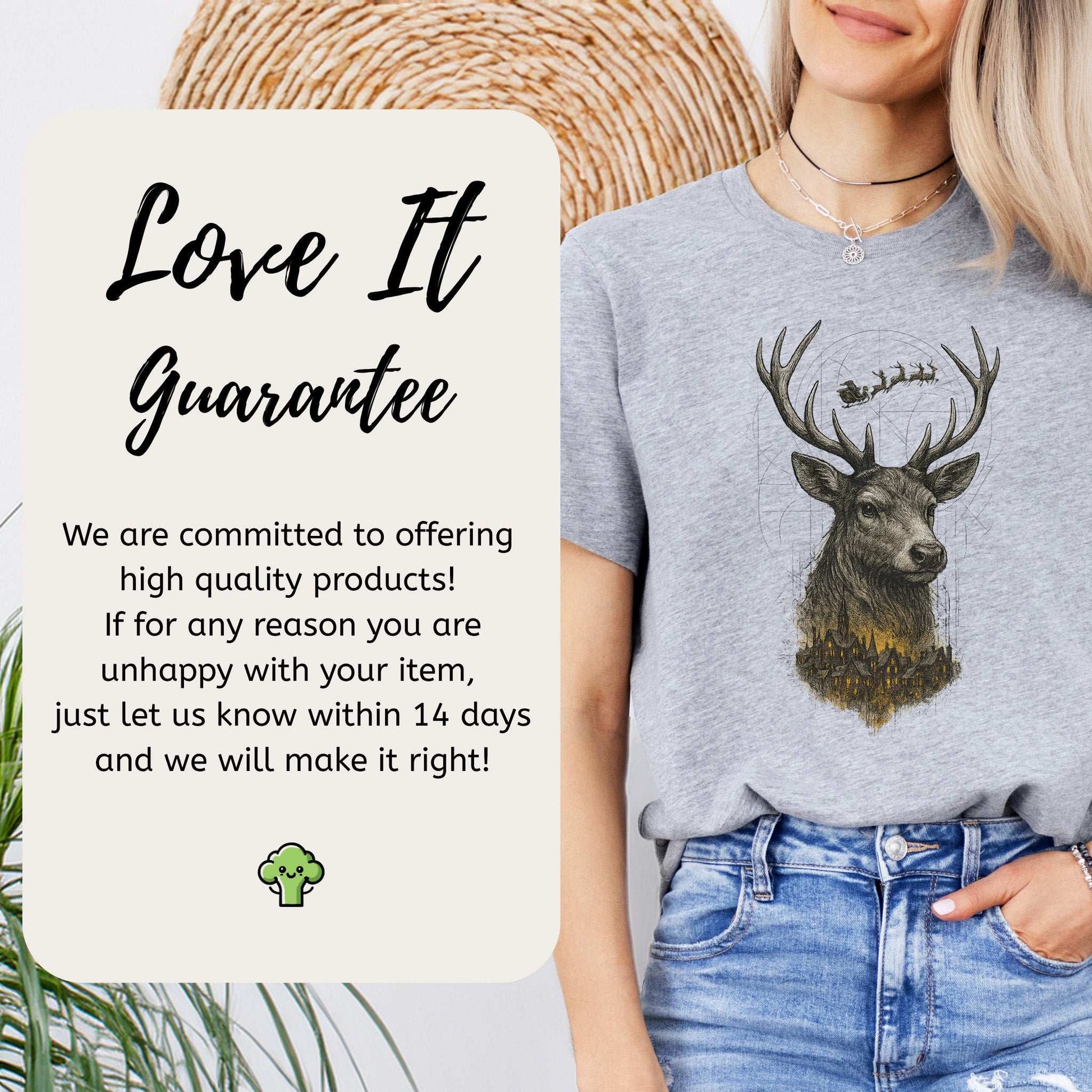 Guardian Reindeer Christmas T-Shirt – Mystical Winter Village Magic