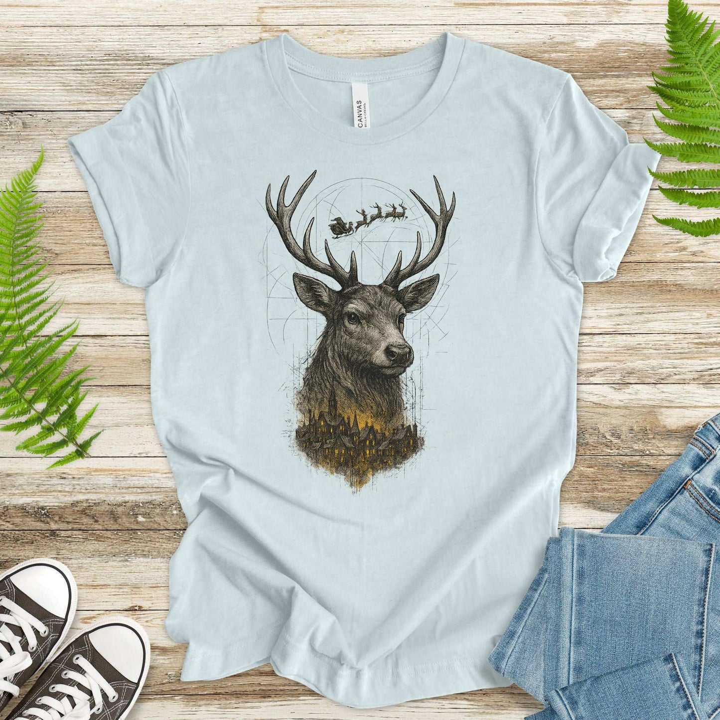 Guardian Reindeer Christmas T-Shirt – Mystical Winter Village Magic