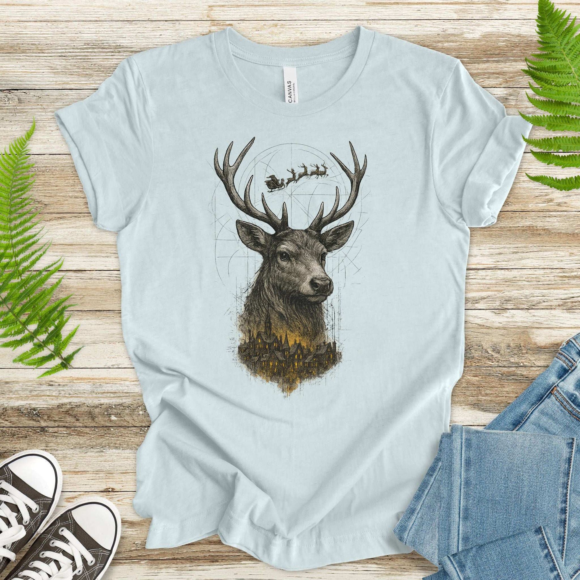 Guardian Reindeer Christmas T-Shirt – Mystical Winter Village Magic