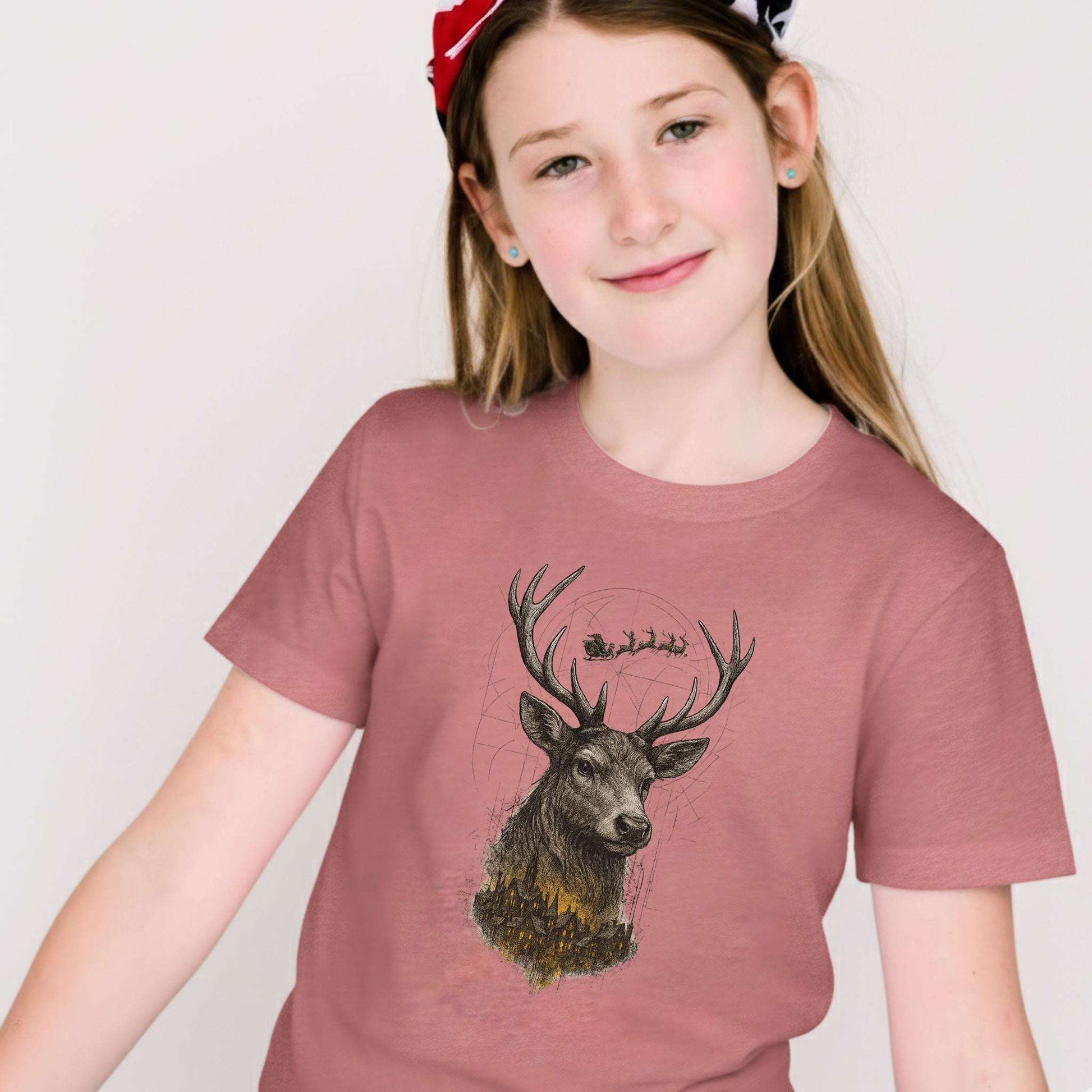 Guardian Reindeer Christmas Youth Tee – Enchanted Winter Forest Magic