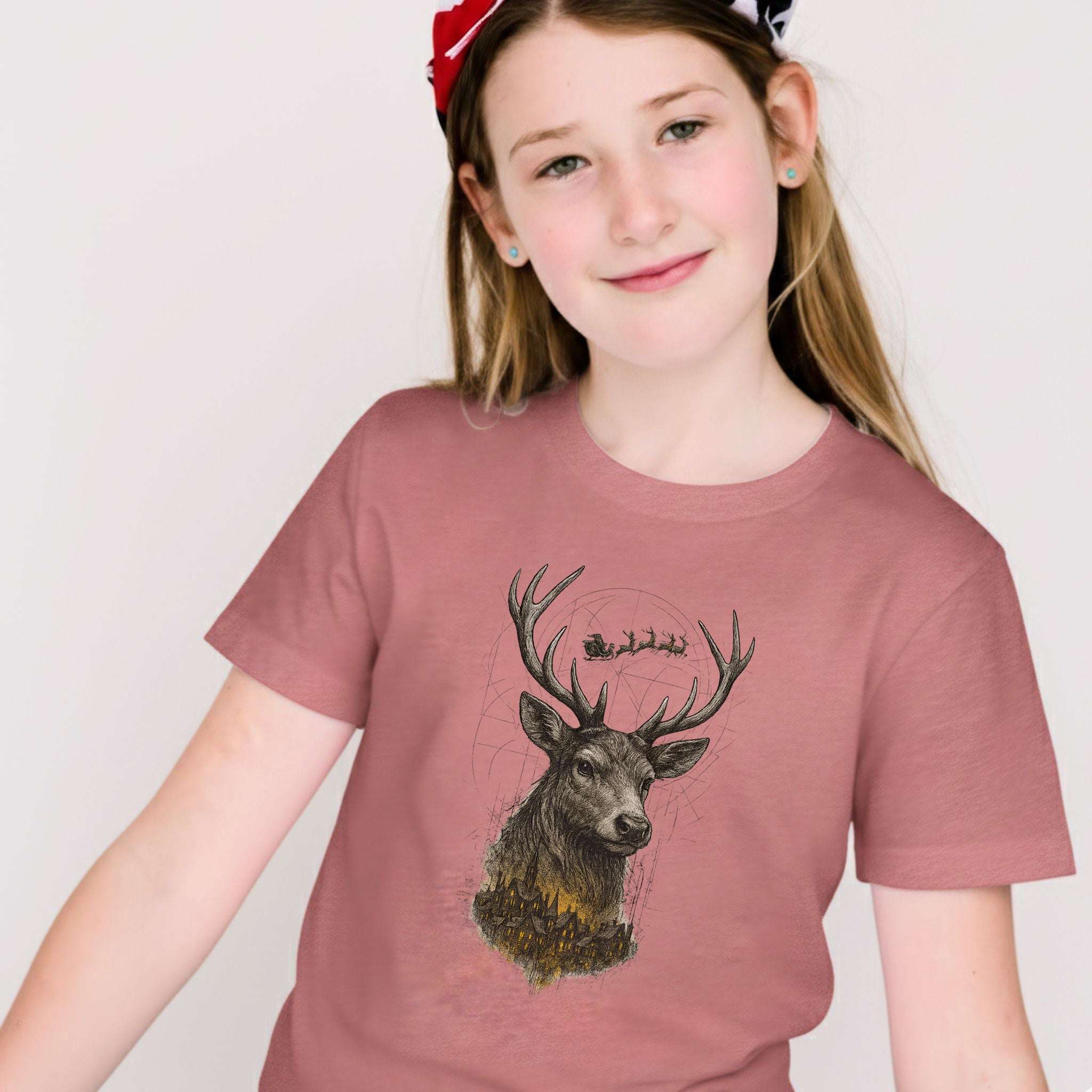 Guardian Reindeer Christmas Youth Tee – Enchanted Winter Forest Magic