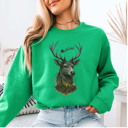 Guardian Reindeer Christmas Sweatshirt – Mystical Winter Village Magic
