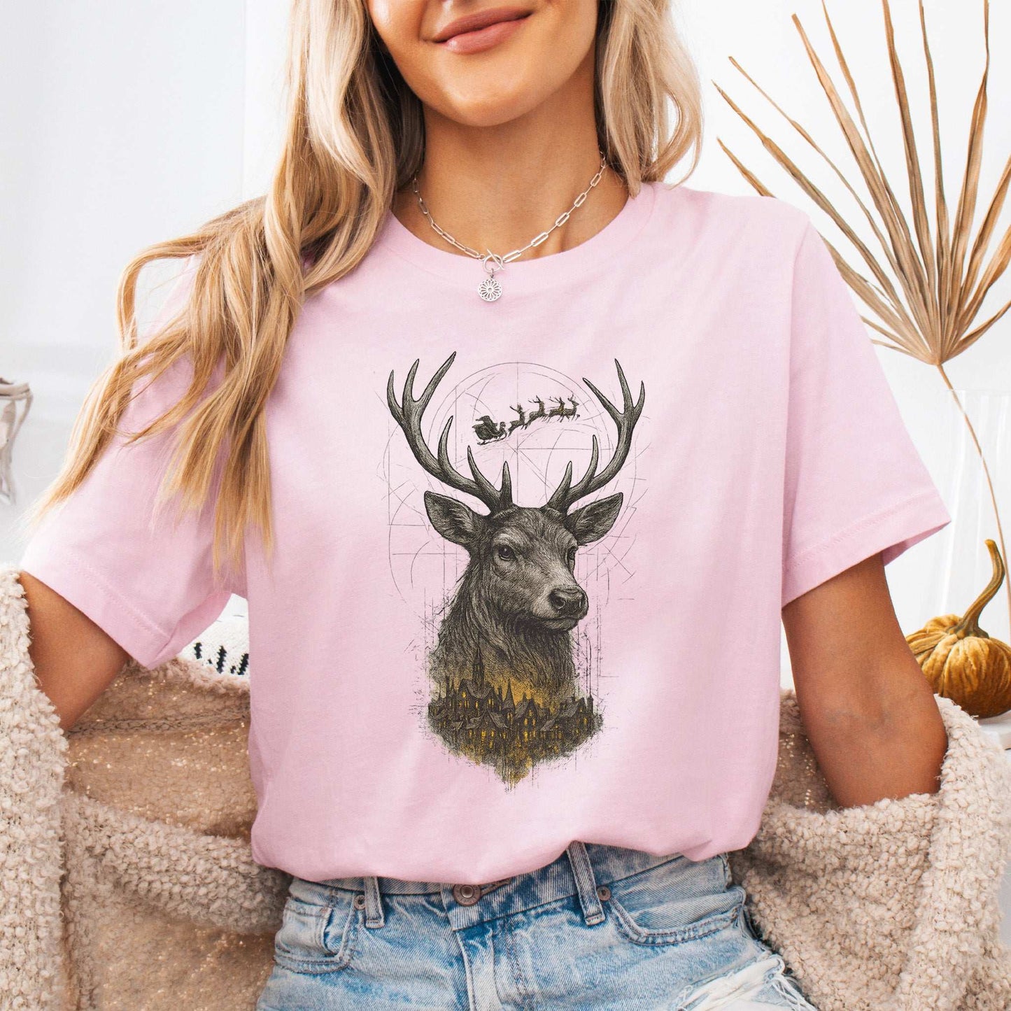 Guardian Reindeer Christmas T-Shirt – Mystical Winter Village Magic