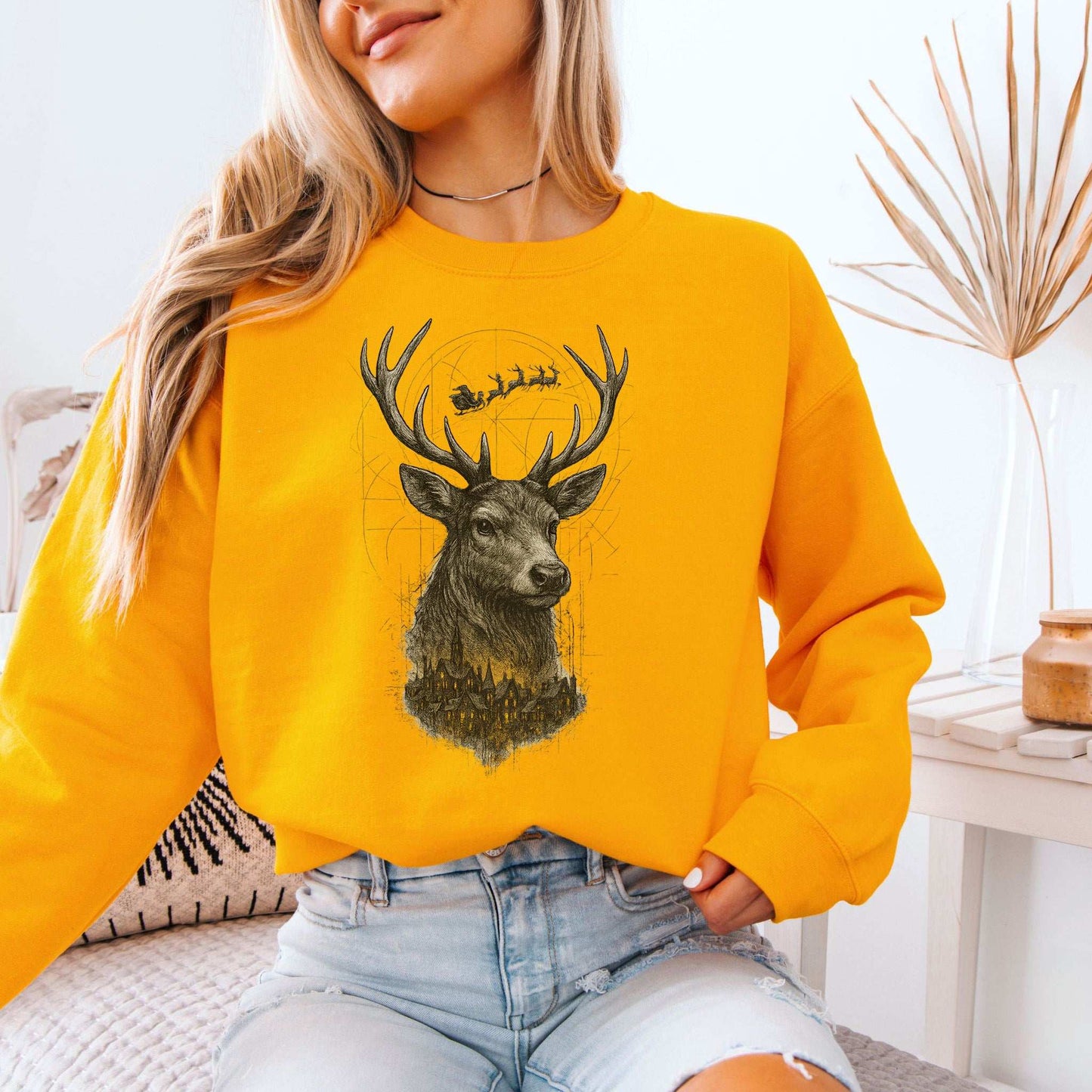 Guardian Reindeer Christmas Sweatshirt – Mystical Winter Village Magic