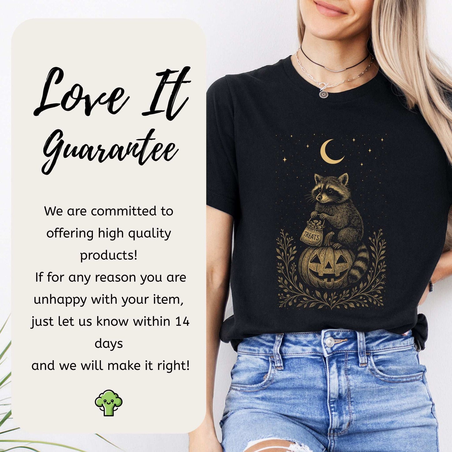 Vintage Raccoon Halloween T-Shirt – Moonlit Pumpkin & Treats Tee