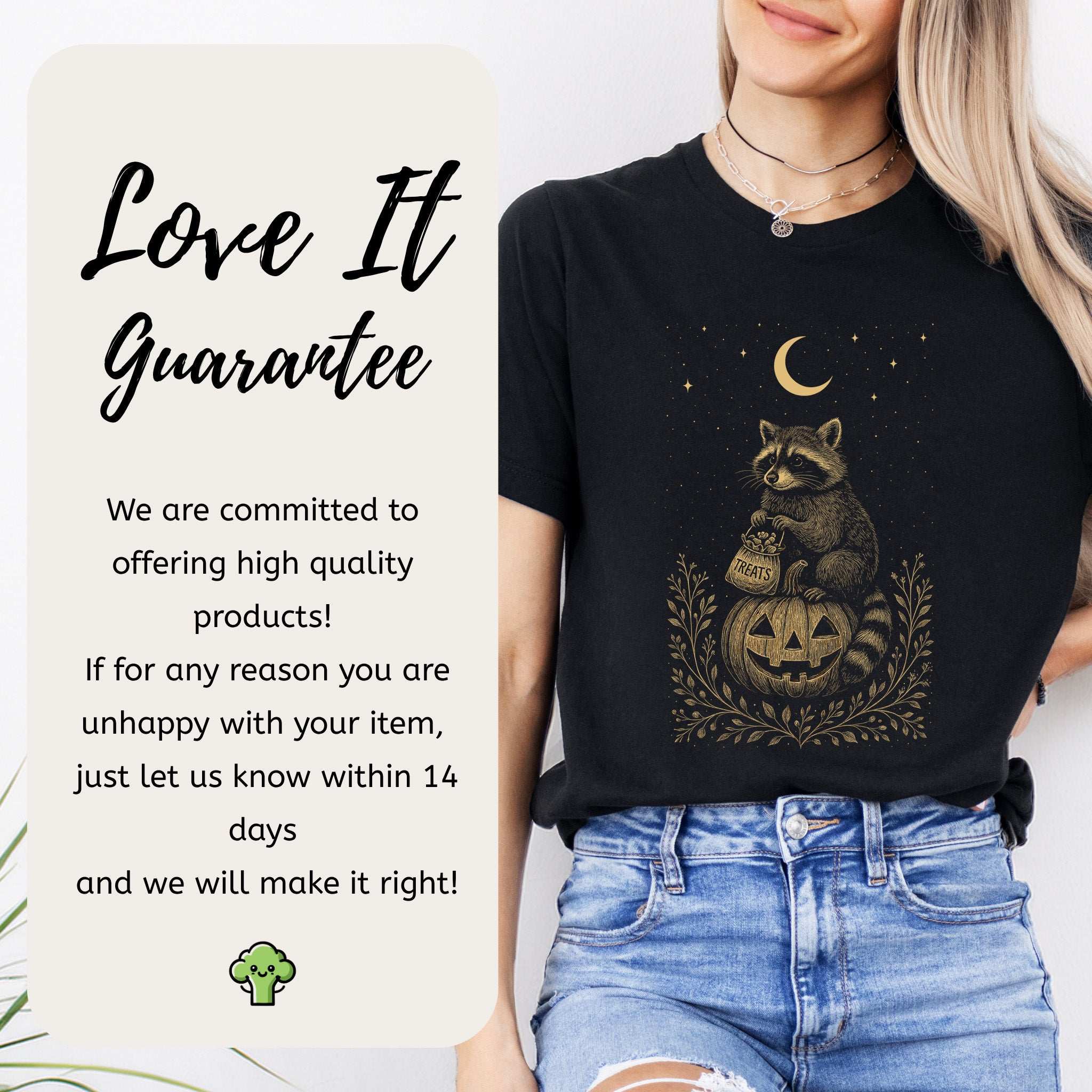 Vintage Raccoon Halloween T-Shirt – Moonlit Pumpkin & Treats Tee