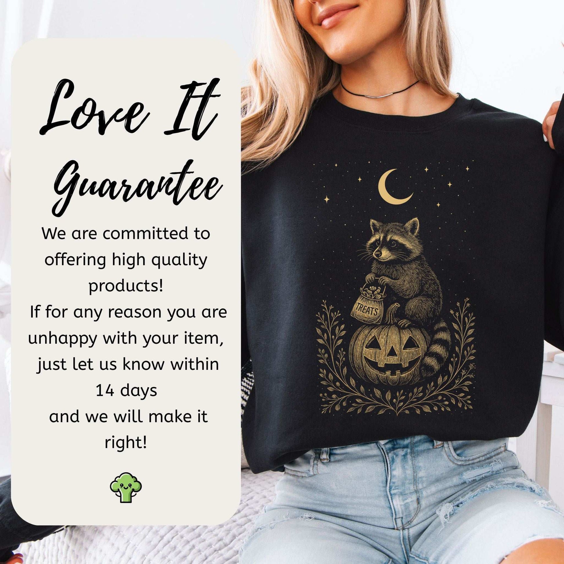 Vintage Raccoon Halloween Sweatshirt – Moonlit Pumpkin & Treats
