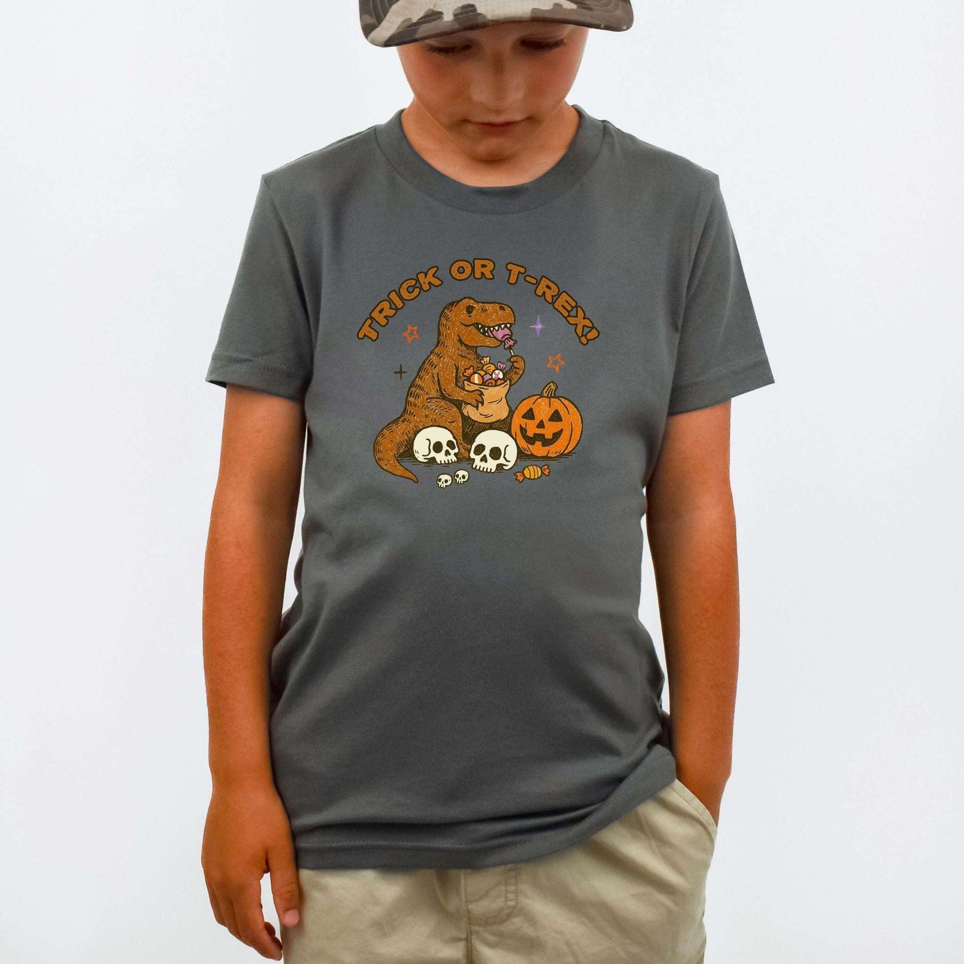 T-Rex Halloween Youth Tee – Trick-or-Treat Dino Mayhem