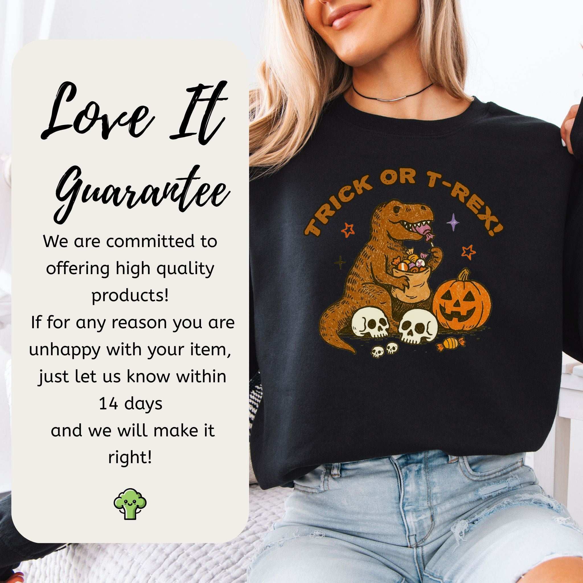 T-Rex Halloween Sweatshirt – Trick or Treat Dino Candy Chaos