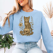 Gothic Kitten & Skull Sweatshirt – Vintage Halloween Cat Floral Design