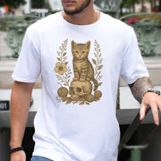 Gothic Kitten & Skull T-Shirt – Vintage Halloween Cat Floral Design